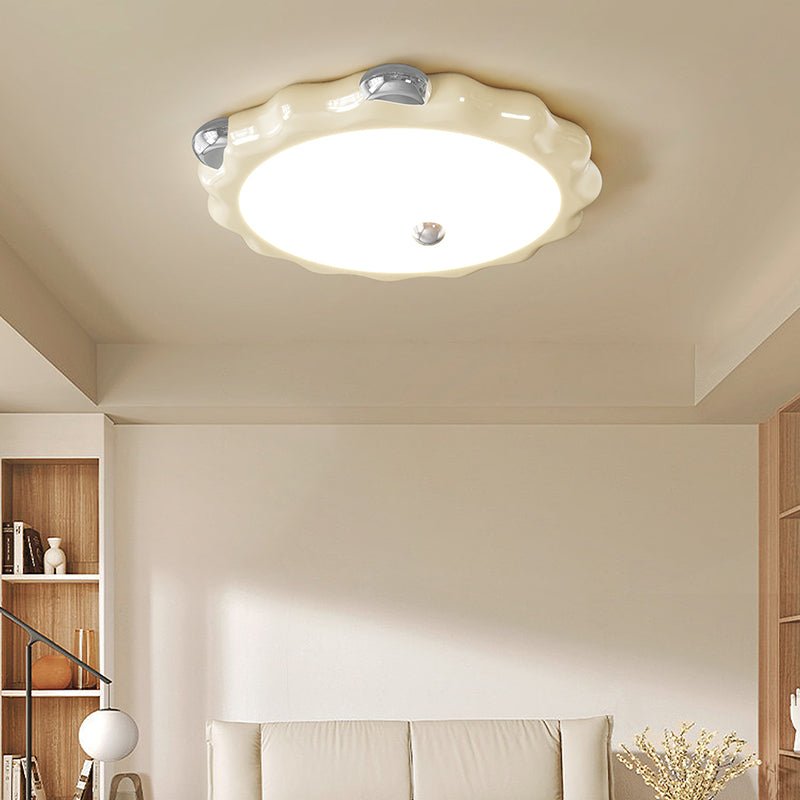 Elegant Cream Puffering Ceiling Light Fixture - Modern Flush Mount Lighting for Bedroom, Living Room & Kitchen | Dimmable LED Chandelier for Home Decor