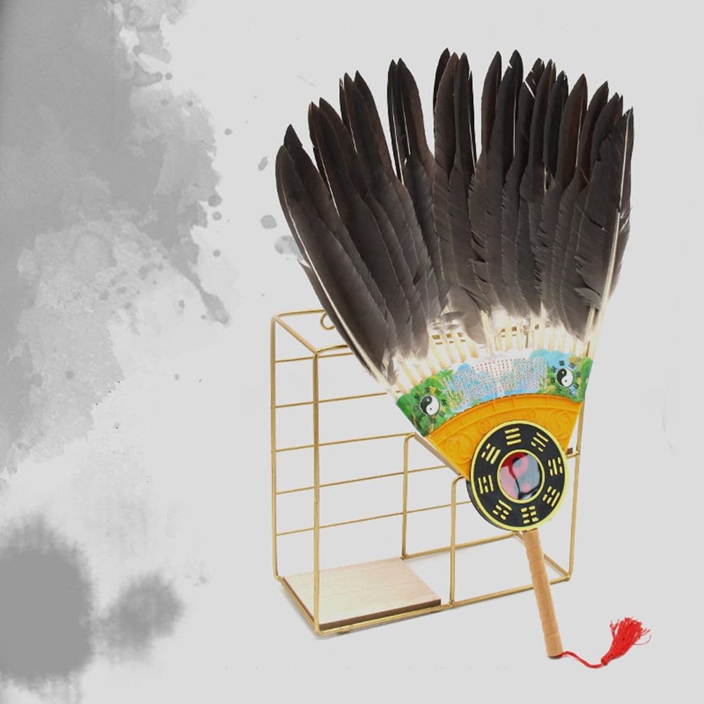 Classical Chinese Handmade Feather Fan - Vintage Kongming Fan & Zhuge Liang Fan with Bamboo Frame, 2 Pack for Dance, Party, Wedding, Cosplay & Home Decor