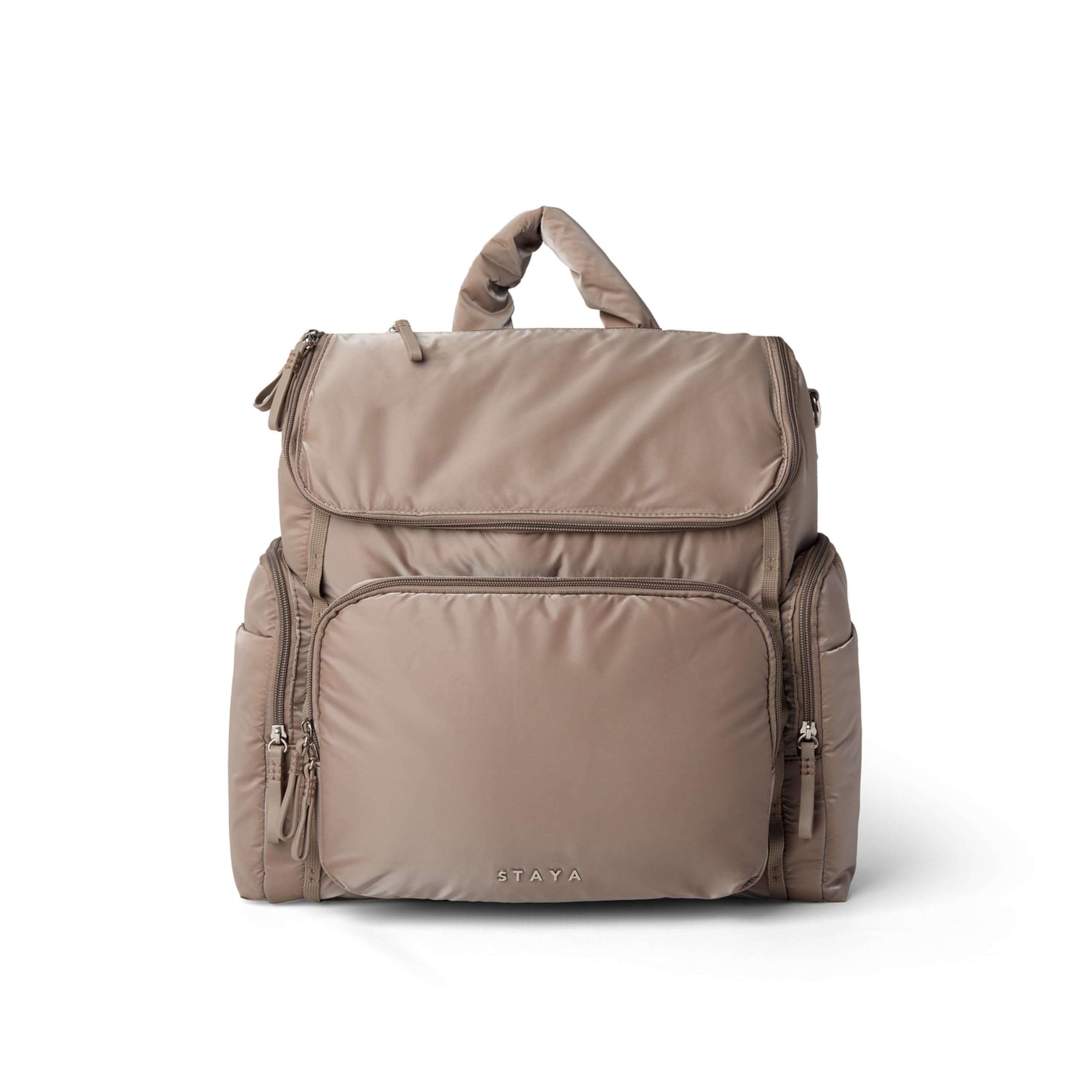 Staya Large Baby Diaper Backpack for Boys & Girls - Waterproof Travel Diaper Bag with Insulated Bottle Pockets, Taupe - Perfect for Daycare, Travel & On-the-Go Parents
