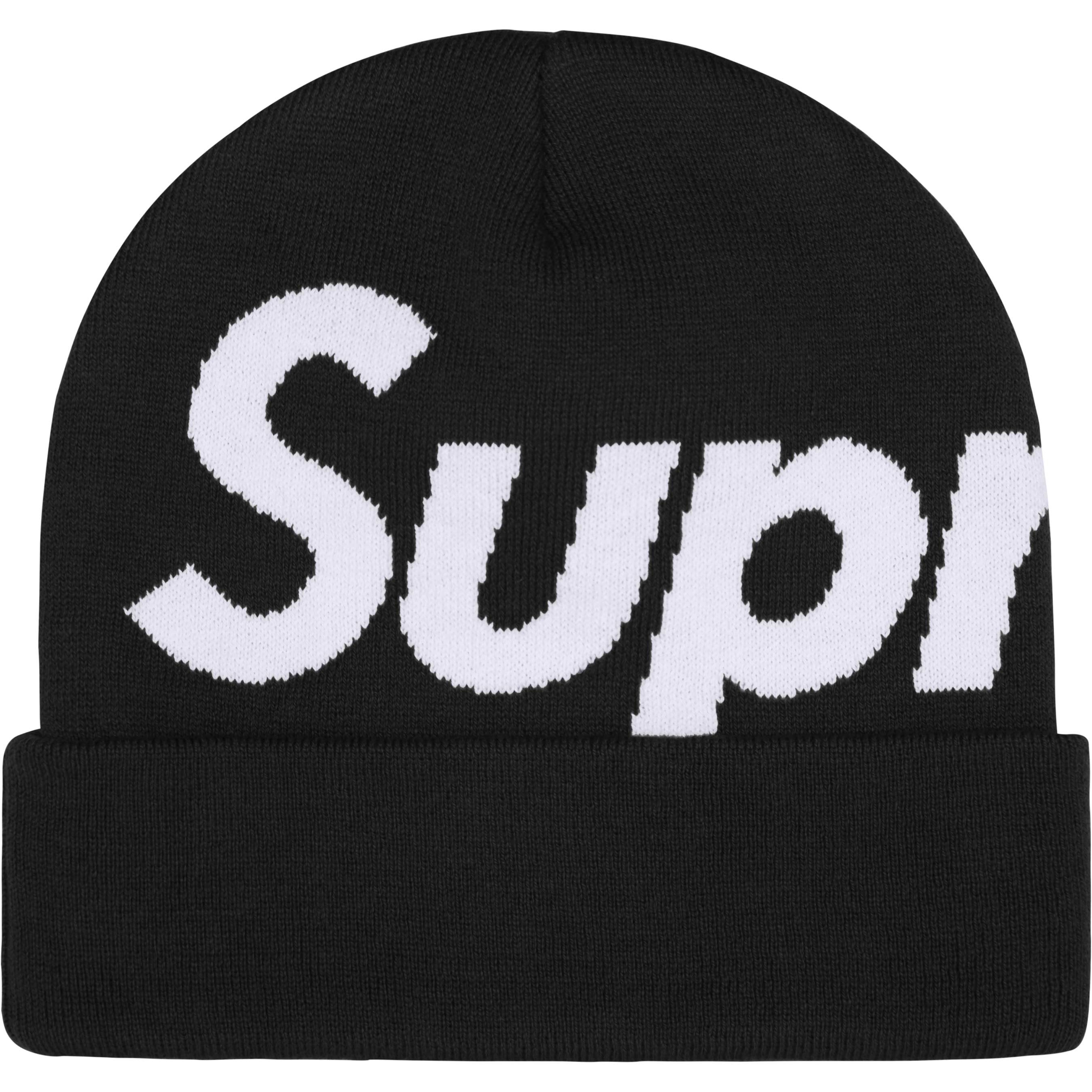 Supreme Big Logo Beanie - Black Winter Hat for Men & Women - Warm Knit Skull Cap for Cold Weather, Streetwear Fashion, Outdoor Activities