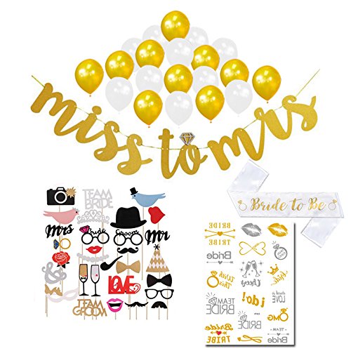 Bachelorette Party Decorations Kit - Bridal Shower Favors, Wedding Supplies & Gifts for Bride to Be with Photo Booth Props, Banner & Sash | Perfect for Engagement Parties, Bridal Showers & Bachelorette Celebrations