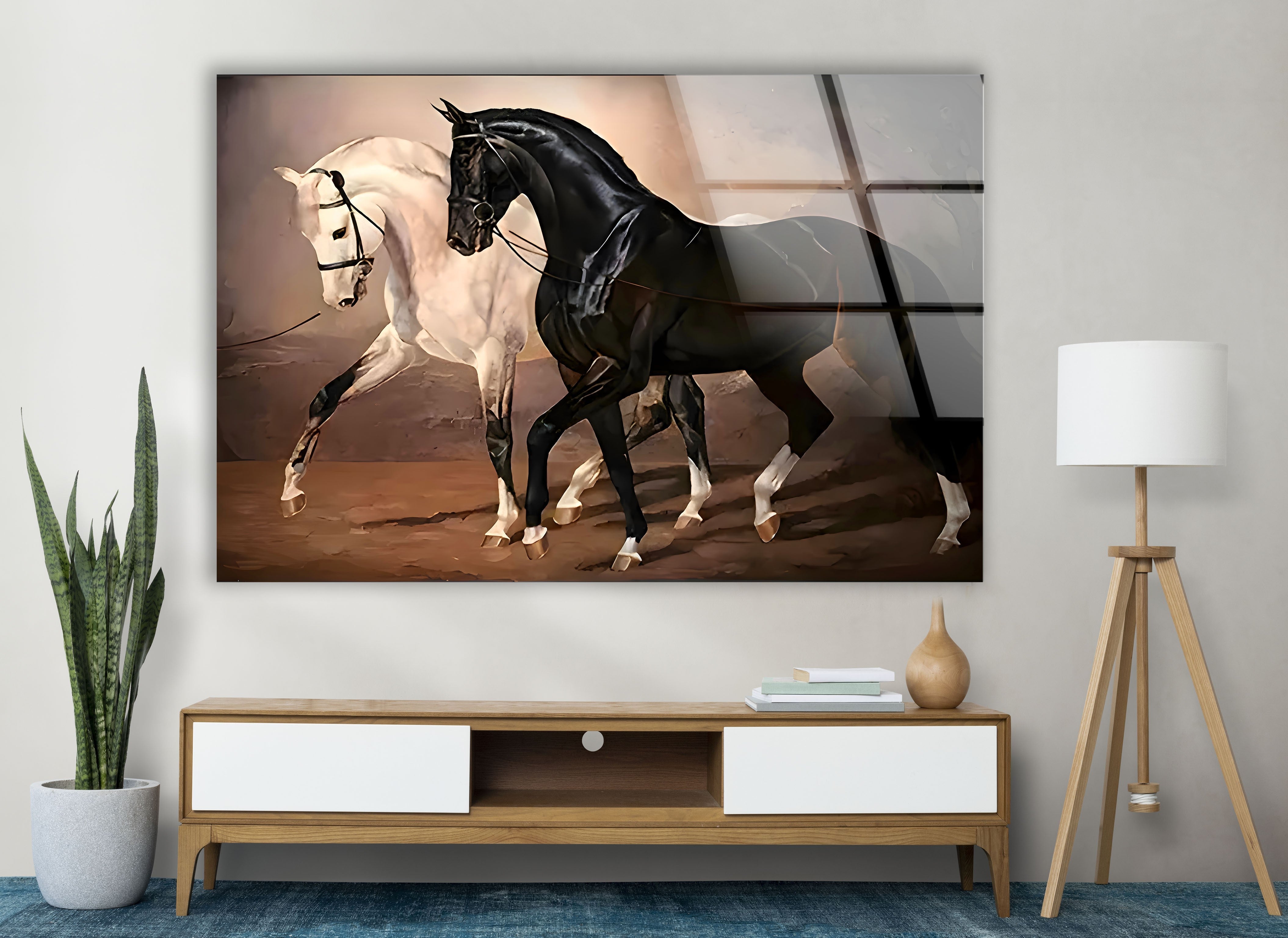 Elegant Black & White Horses Glass Wall Art - Modern Home Decor for Living Room, Bedroom & Office - Perfect Gift for Art Lovers