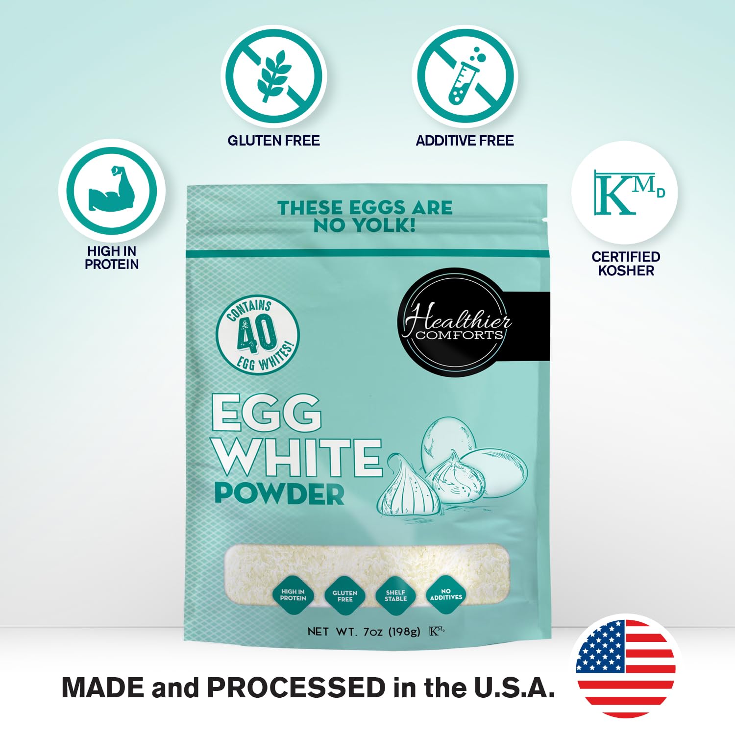Premium Egg White Protein Powder | 100% Pure Dried Egg Whites, Unflavored & Pasteurized | Gluten Free, Ready-to-Eat, Made in USA | Ideal for Protein Shakes, Baking, Meringues & Royal Icing | Great for Post-Workout Recovery & Healthy Cooking (7 oz)