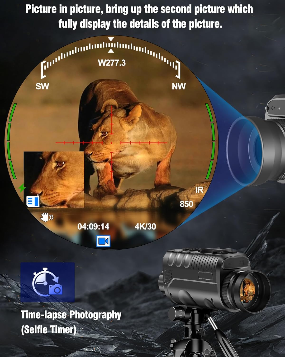 Nightiger Dual IR Night Vision Monocular for Adults - Helmet Mountable OLED Night Vision Goggles with 850nm/940nm IR, Rechargeable Battery, 4K HD Camera & Digital Zoom - Perfect for Hunting, Surveillance, Wildlife Observation & Nighttime Security