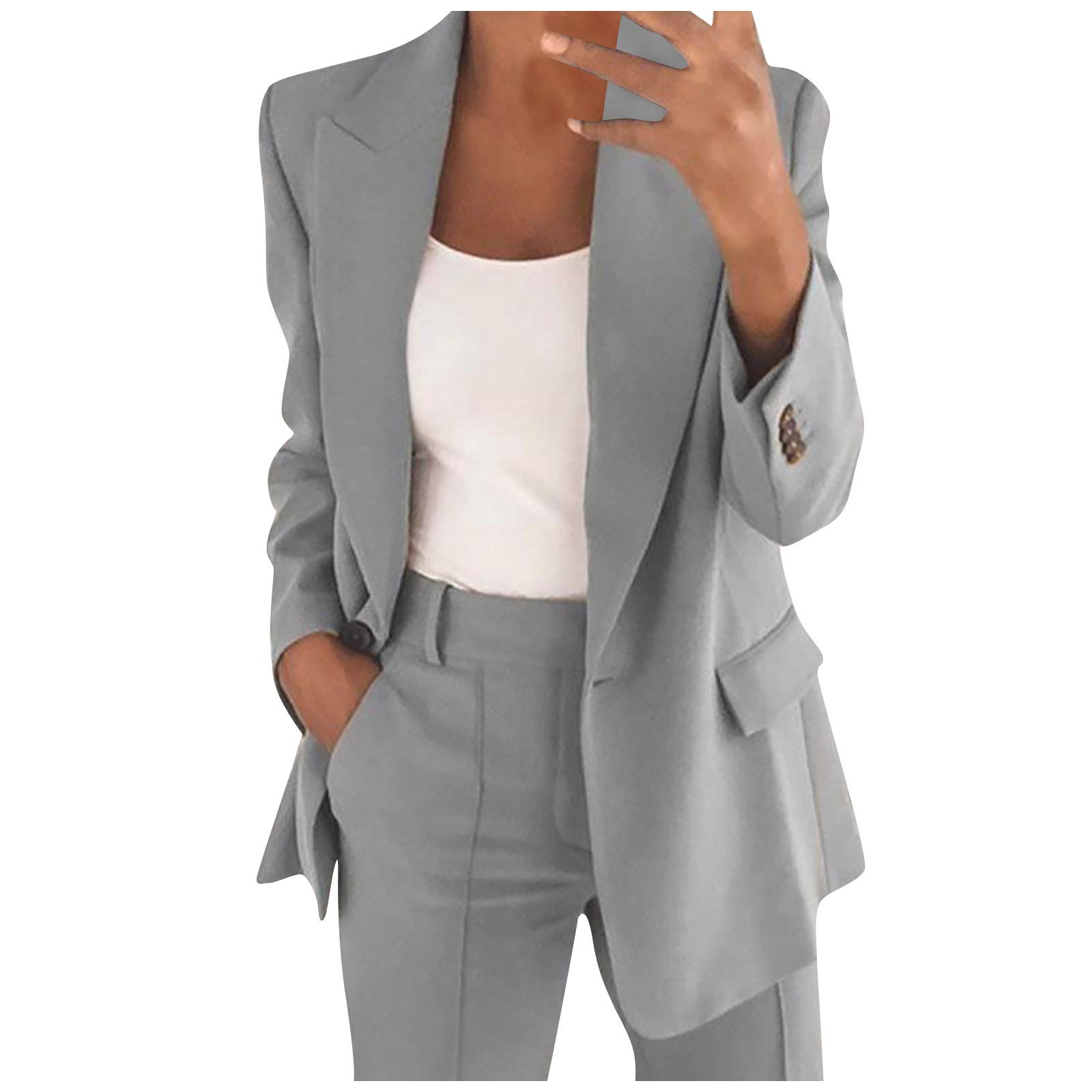 Women's Loose Fit Long Sleeve Blazer Jacket - Solid Color Casual Coat for Office Wear, Daily Commute & Business Attire | Professional Work Blazer for Women