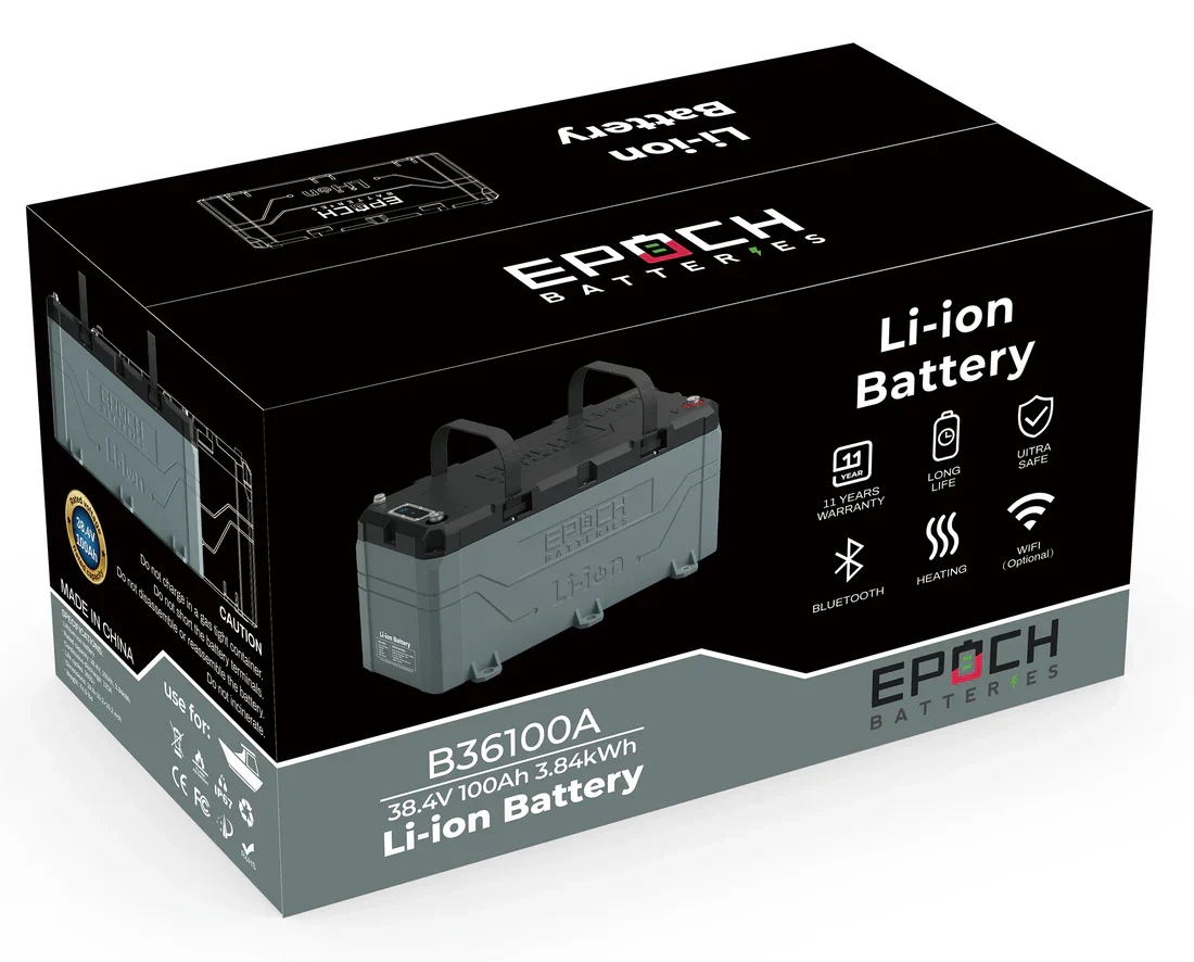 Epoch Batteries 36V 100Ah LiFePO4 Lithium Iron Phosphate Battery - Perfect for Solar Power Systems, RVs, Marine & Off-Grid Applications