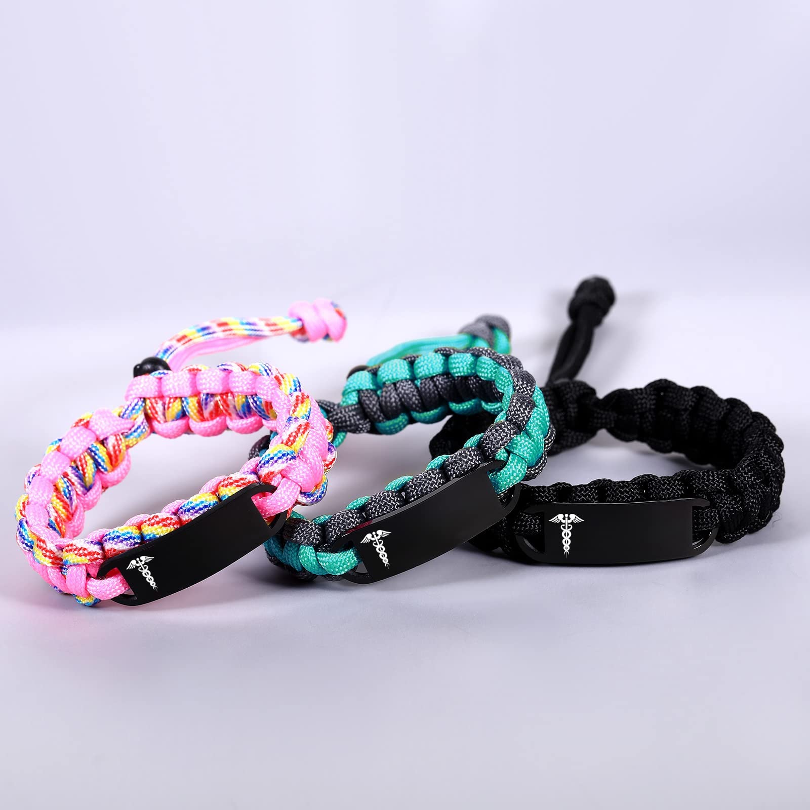 Emergency Medical Alert Bracelet for Men & Women - Adjustable Paracord ID Bracelet with Stainless Steel Plate (7.0-8.5 Inches) - Perfect for Diabetes, Allergies & Emergency Medical Identification