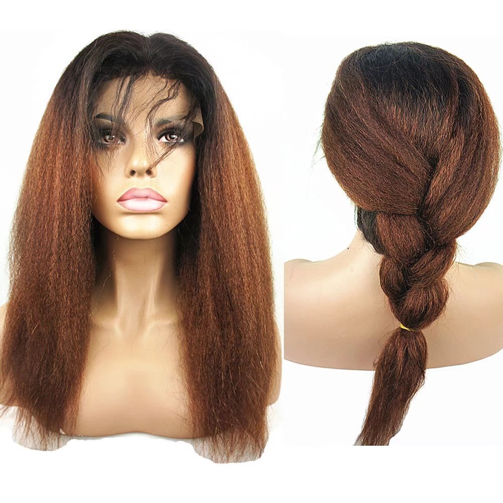 Brazilian Human Hair Lace Front Wigs for Black Women - T1B/30 Ombre Color, Glueless Italian Yaki Kinky Straight 12 Inch Wig with Baby Hair | Perfect for Daily Wear, Parties & Special Occasions