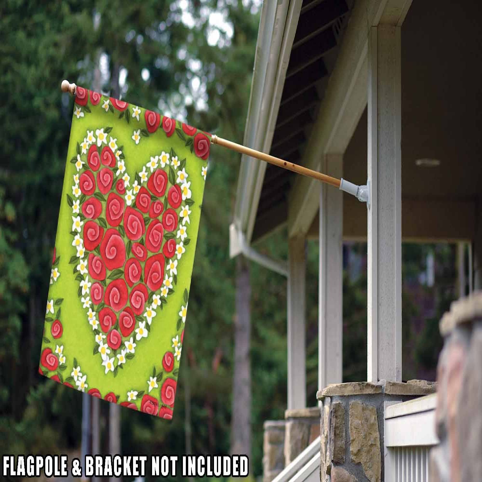 Toland Home Garden 109766 Rose Heart Valentine Flag - 28x40 Inch Double Sided Outdoor Garden Flag for Valentines Day Decor, Yard Decoration, Porch & Housewarming Gift - Perfect for Front Yard, Patio & Seasonal Holiday Displays