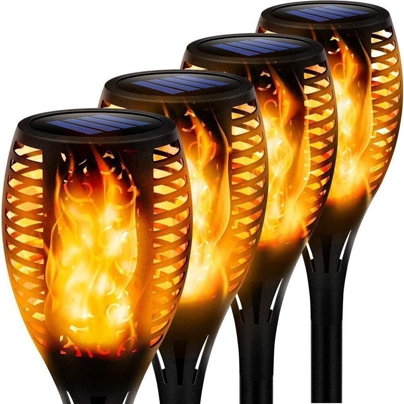 12 Pack Solar Garden Torches - LED Solar Powered Flame Lights with IP65 Waterproof, Auto On/Off for Outdoor Patio, Yard, Pathway, Christmas & Holiday Decorations - Weatherproof Landscape Lighting (4 Pieces)