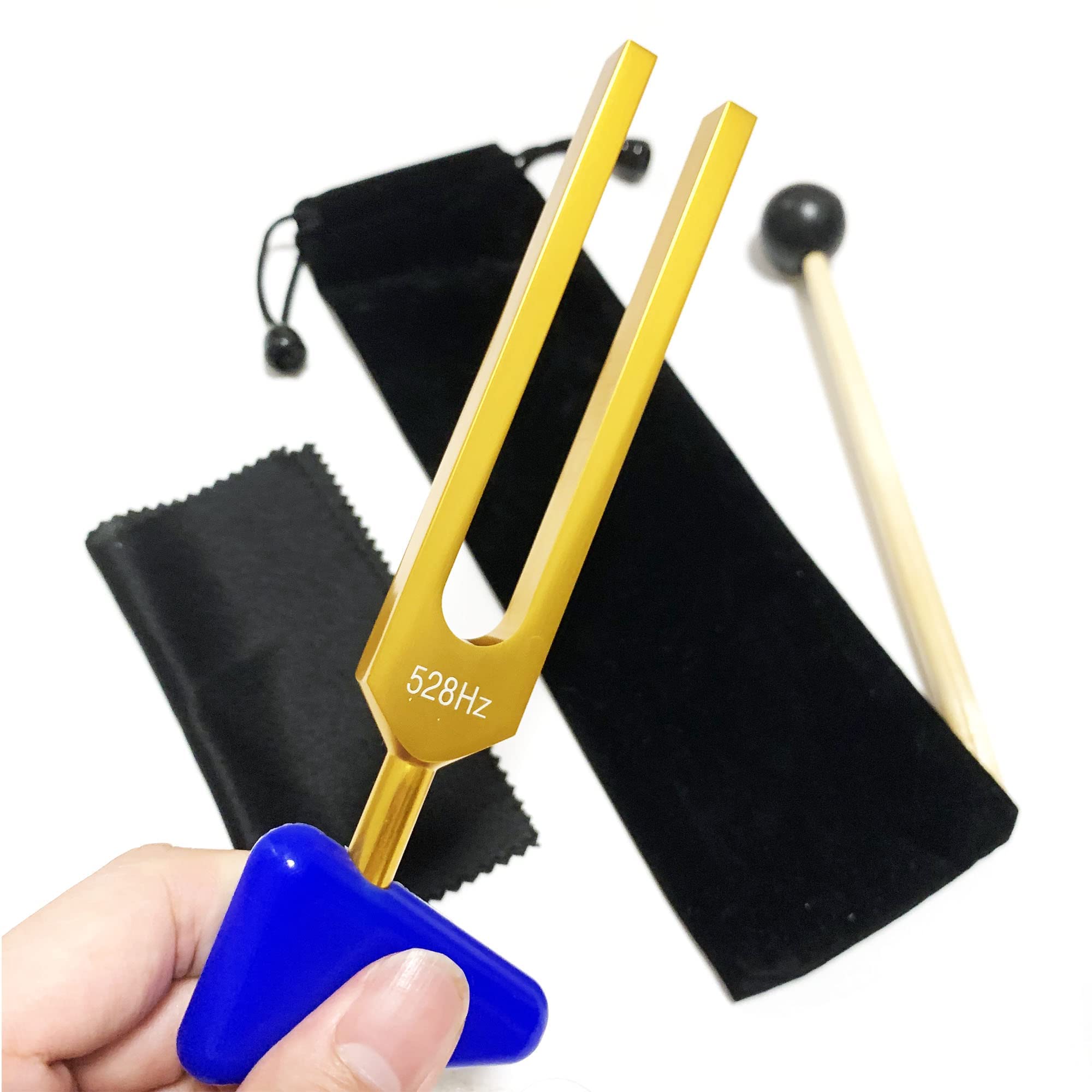 528Hz Tuning Forks Set for DNA Repair & Sound Healing Therapy - 5 Pack Golden Forks with Black Silicone Hammer - Perfect for Meditation, Energy Work & Chakra Balancing