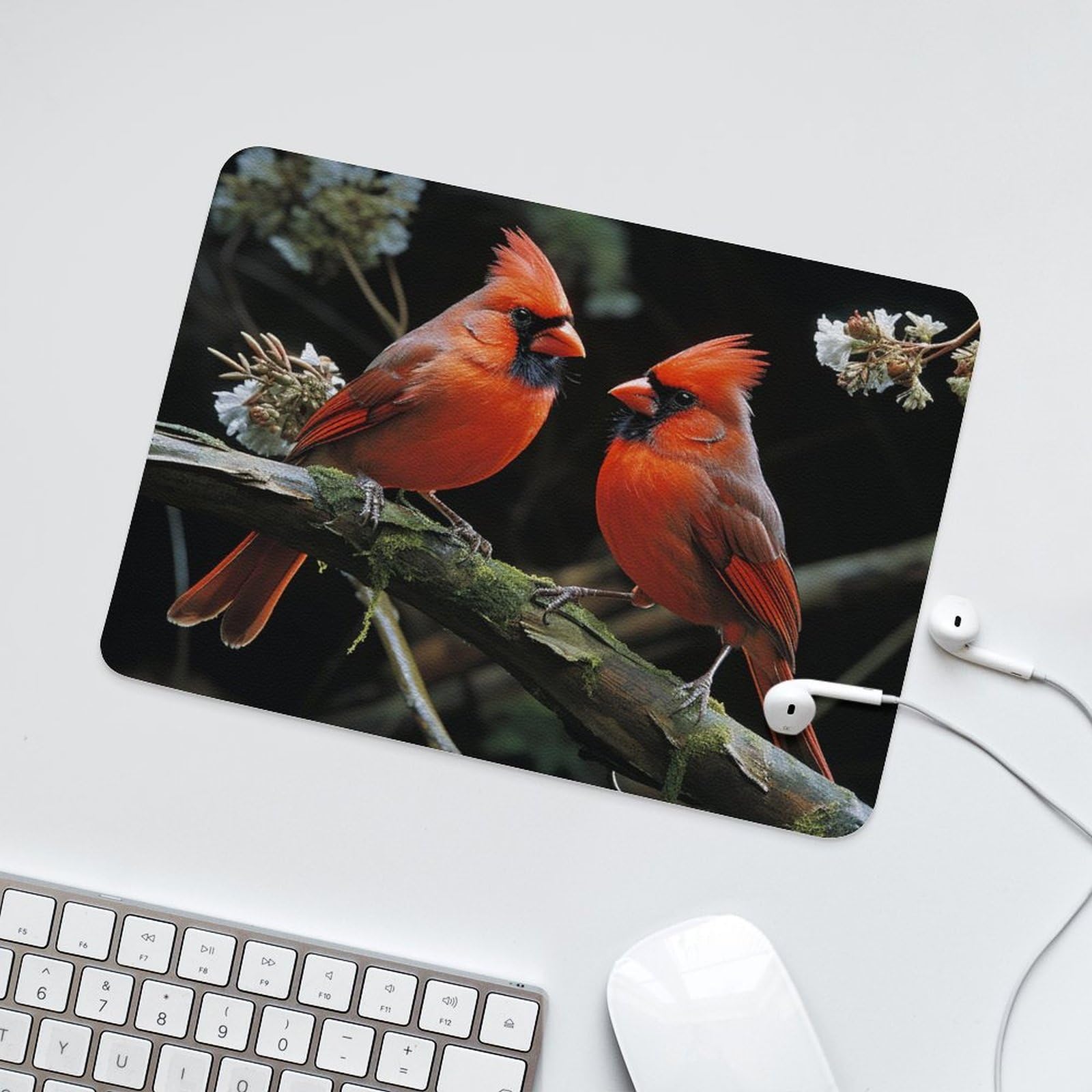 Personalized Leather Mouse Pad with Cardinals Birds Design - Anti-Slip Gaming & Office Mouse Mat for Computer, Laptop, Home & Work Desk Accessories | Perfect for PC Gamers, Office Workers & Home Use
