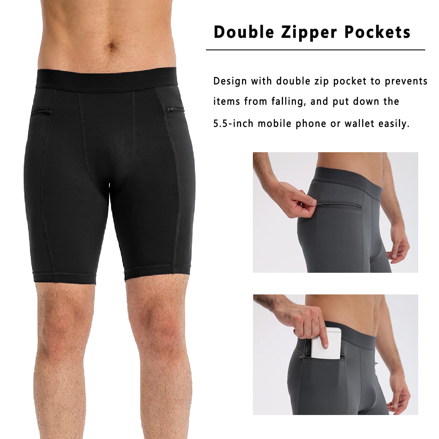 Men's Compression Shorts with Pockets - Moisture Wicking Running & Workout Shorts for Athletic Performance - Gym, Cycling, Basketball Activewear Underwear