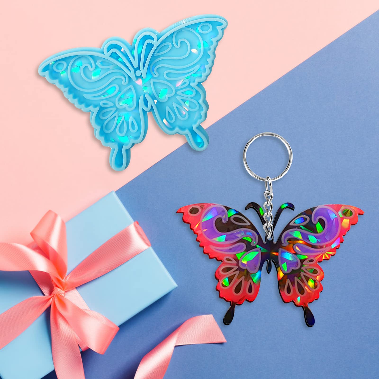 3PCS Holographic Butterfly Silicone Molds for Resin Casting - DIY Epoxy Keychain Making Supplies - Perfect for Jewelry, Crafts, and Unique Gift Creations