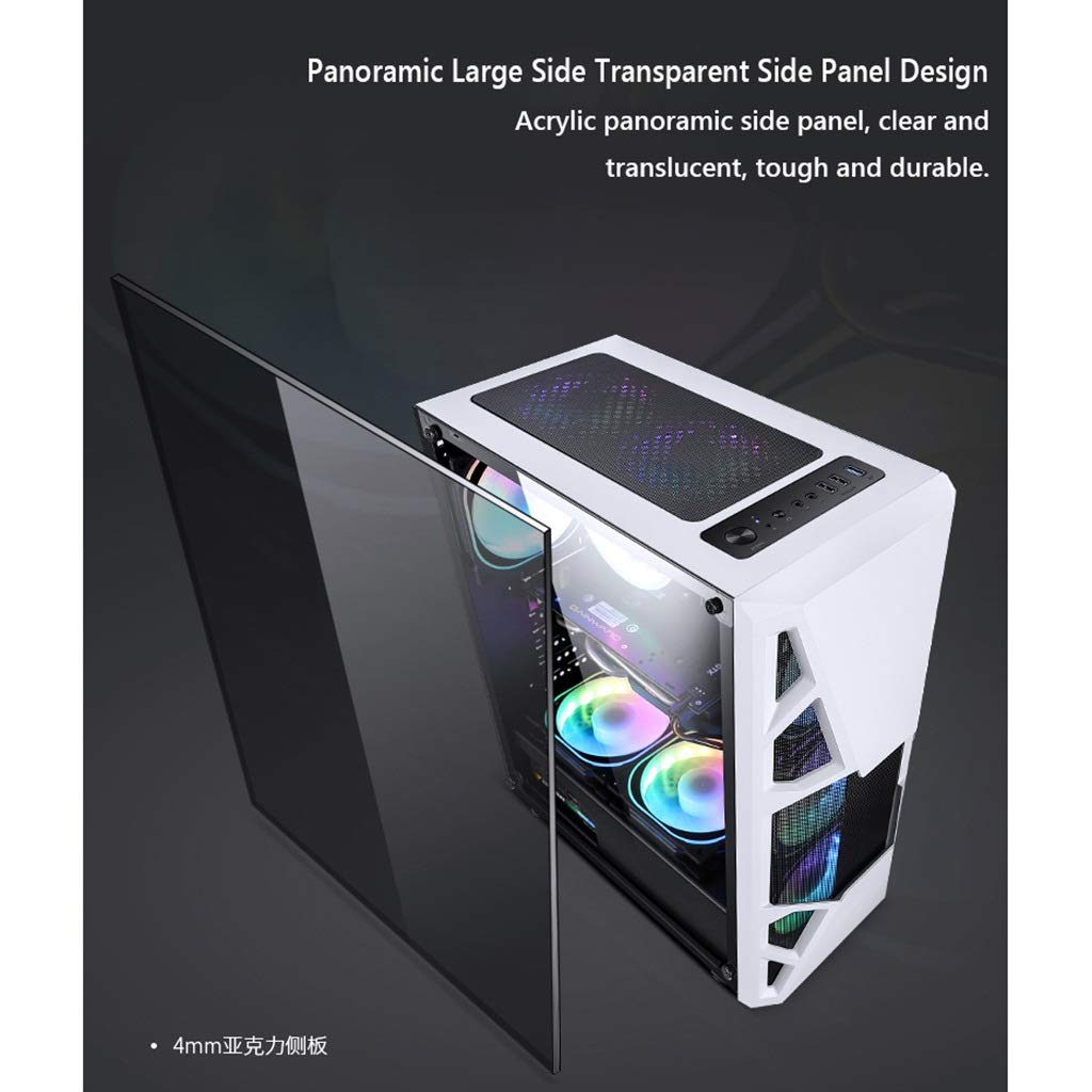 Mid-Tower ATX Gaming PC Case with Acrylic Side Panel, USB 3.0 Ports & RGB Fans - Compatible with M-ATX/ITX Motherboards, Water Cooling Ready (White, 6 Fan Setup) - Perfect for Esports, Streaming & High-Performance Gaming Rigs