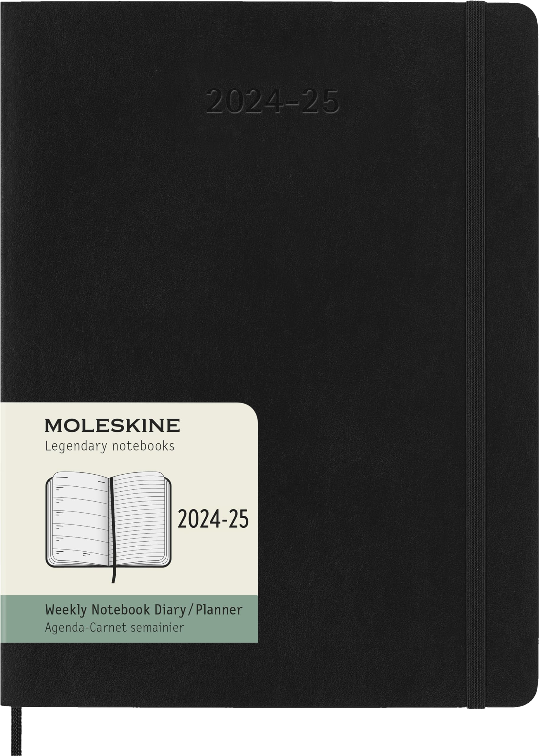 Moleskine 2024-2025 Weekly Planner - 18 Month Calendar with Notes Section, Soft Cover & Elastic Closure, Extra Large 19x25cm, Black - Perfect for Work, School & Personal Organization