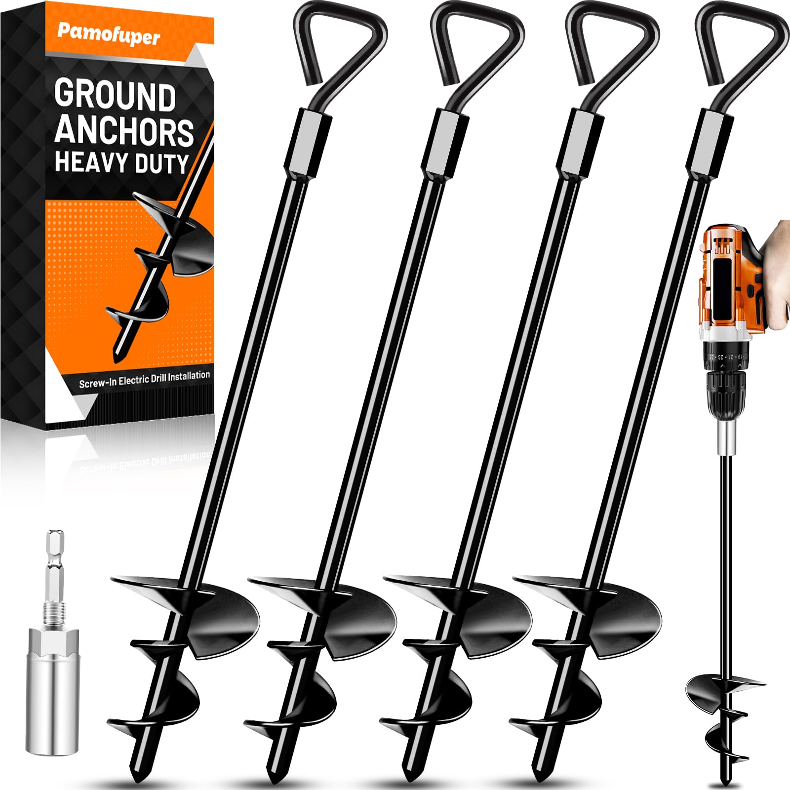 Heavy Duty 14in Screw-In Ground Anchors - 4 Pack for Tents, Canopies, Trampolines & Outdoor Structures | Secure Camping Gear in High Winds for Tents, Carports, Sheds & Swing Sets