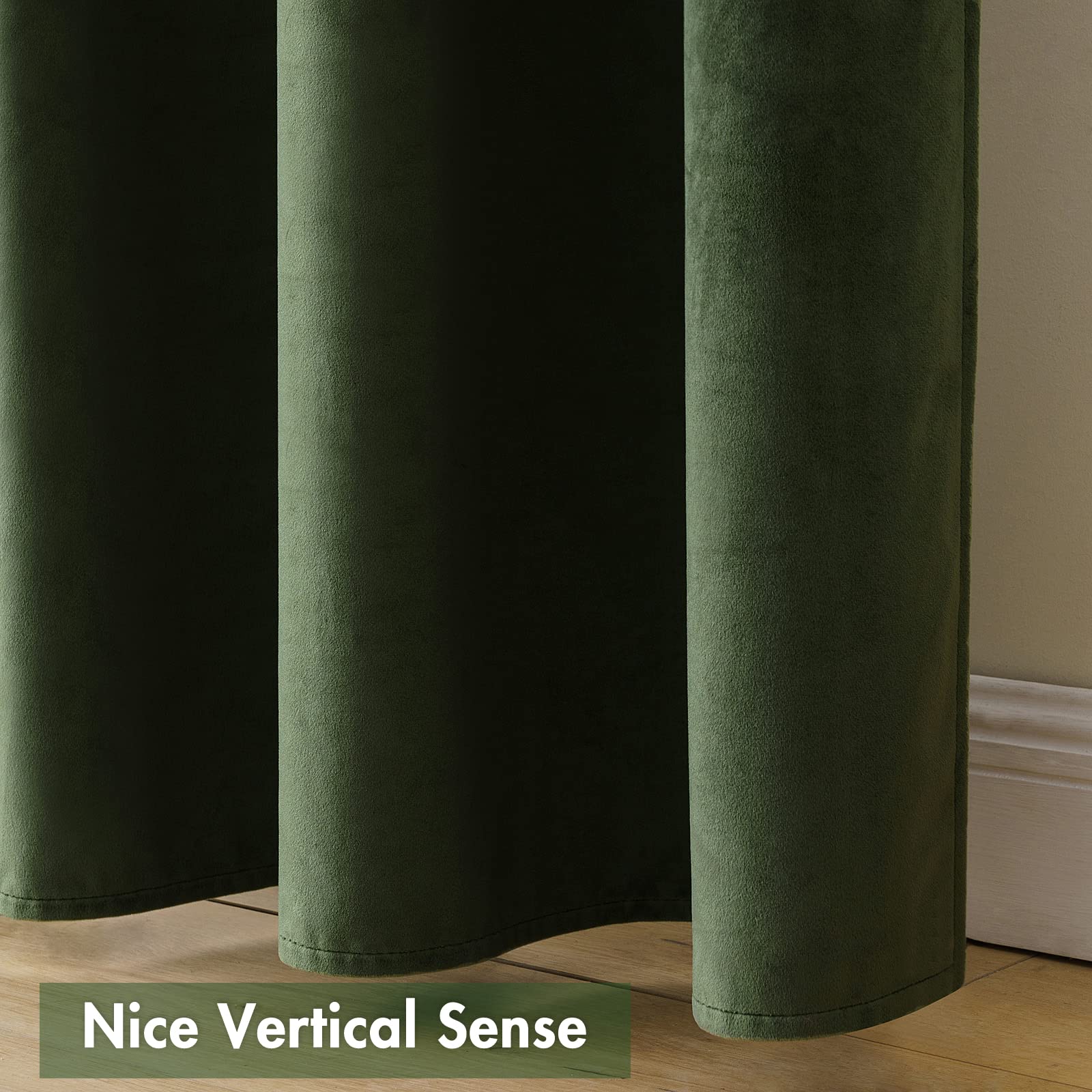 MIULEE Olive Green Velvet Thermal Insulated Blackout Curtains - 108 Inch Long Rod Pocket Drapes for Bedroom & Living Room (Set of 2) - Perfect for Light Blocking, Energy Saving & Home Decor
