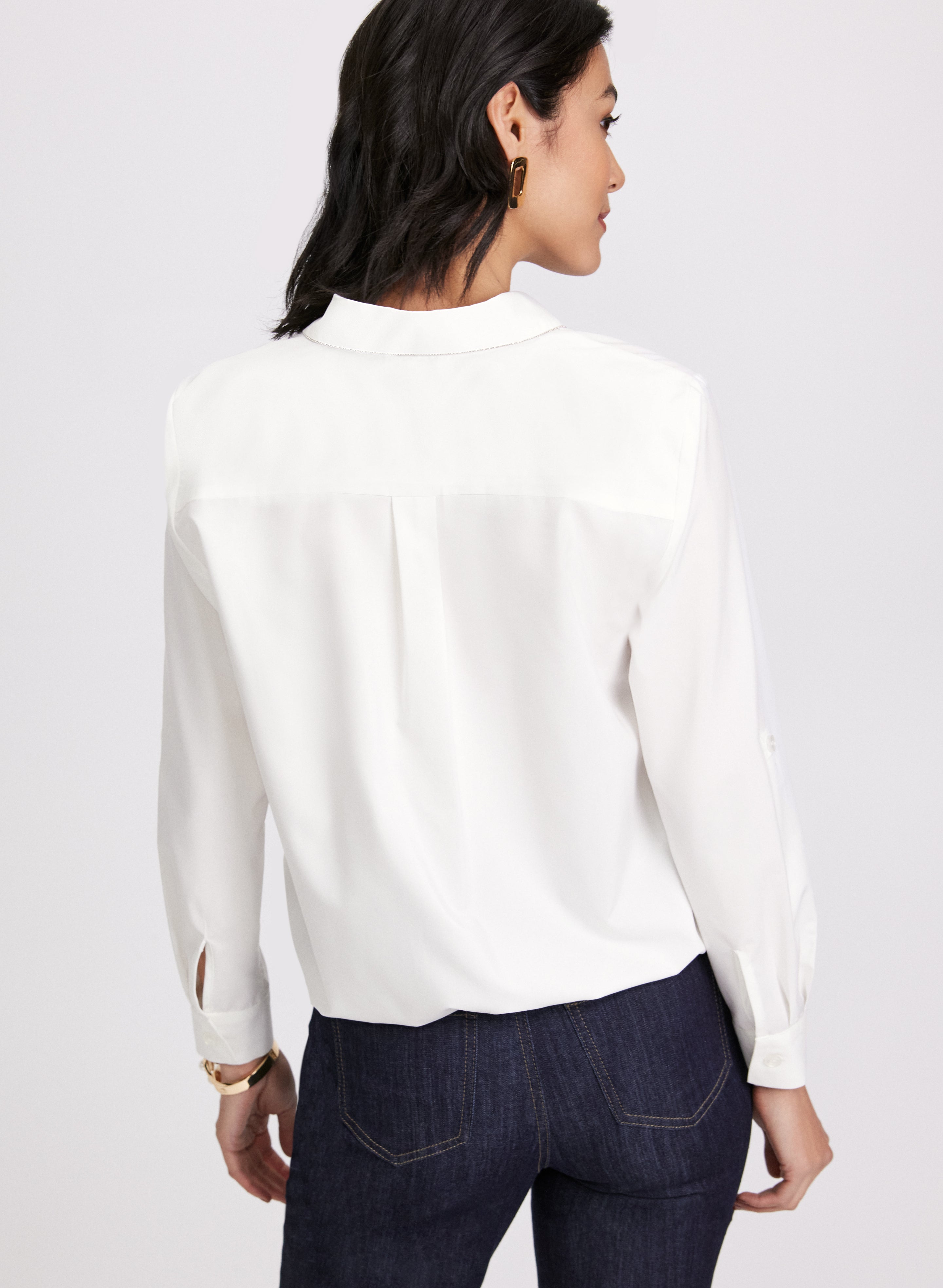 Embellished Collar Blouse for Women - Elegant Ruffled Neckline Top - Perfect for Office Wear, Date Night & Special Occasions