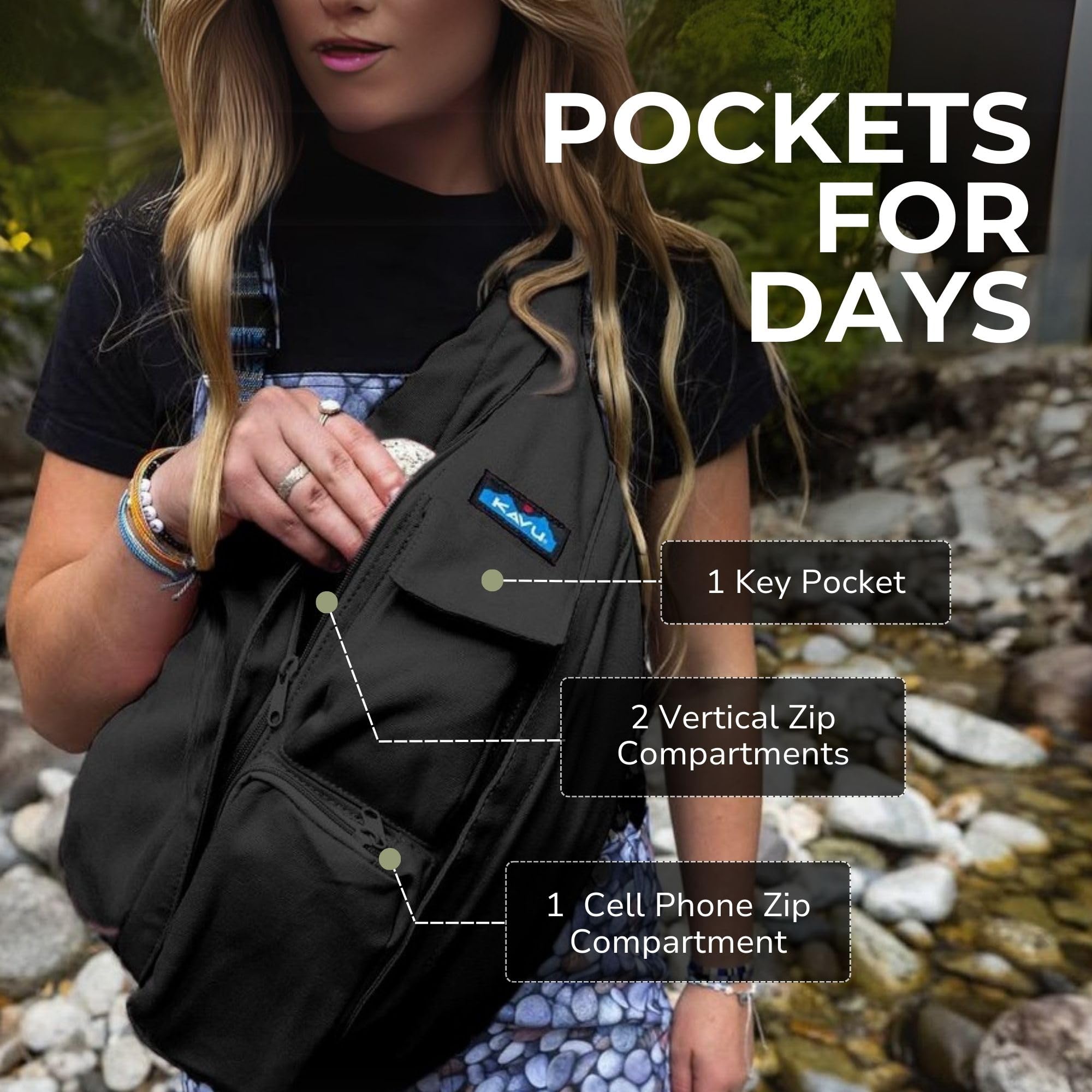 KAVU Original Adjustable Rope Sling Bag - Lightweight Crossbody Shoulder Pack for Hiking, Travel & Everyday Use