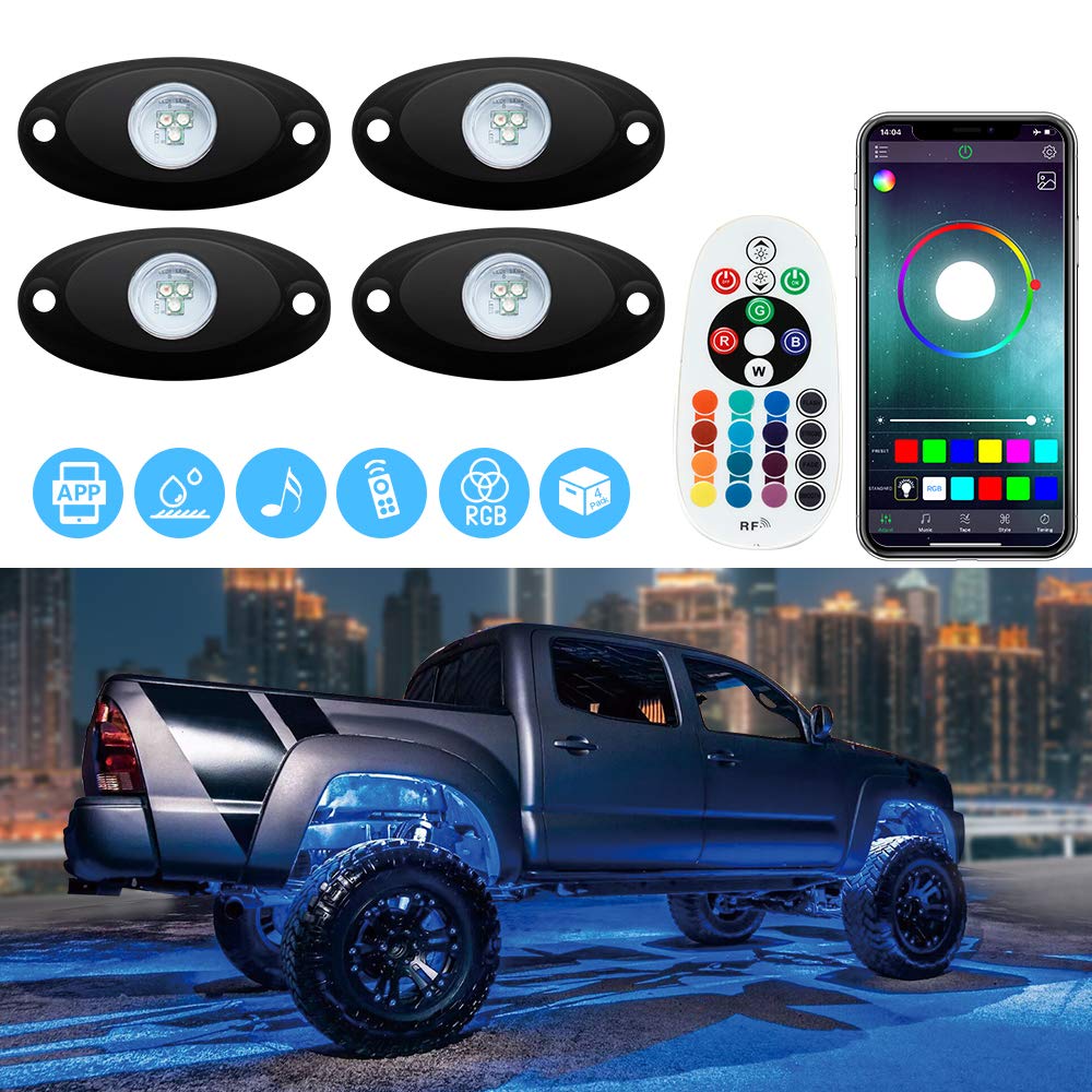 SUNPIE 4 Pods Rock Lights for Trucks - APP Remote Control, Music Sync, Waterproof Off-Road LED Lights for ATV, UTV, Wrangler, Boat | Perfect for Night Off-Roading, Car Shows & Outdoor Adventures