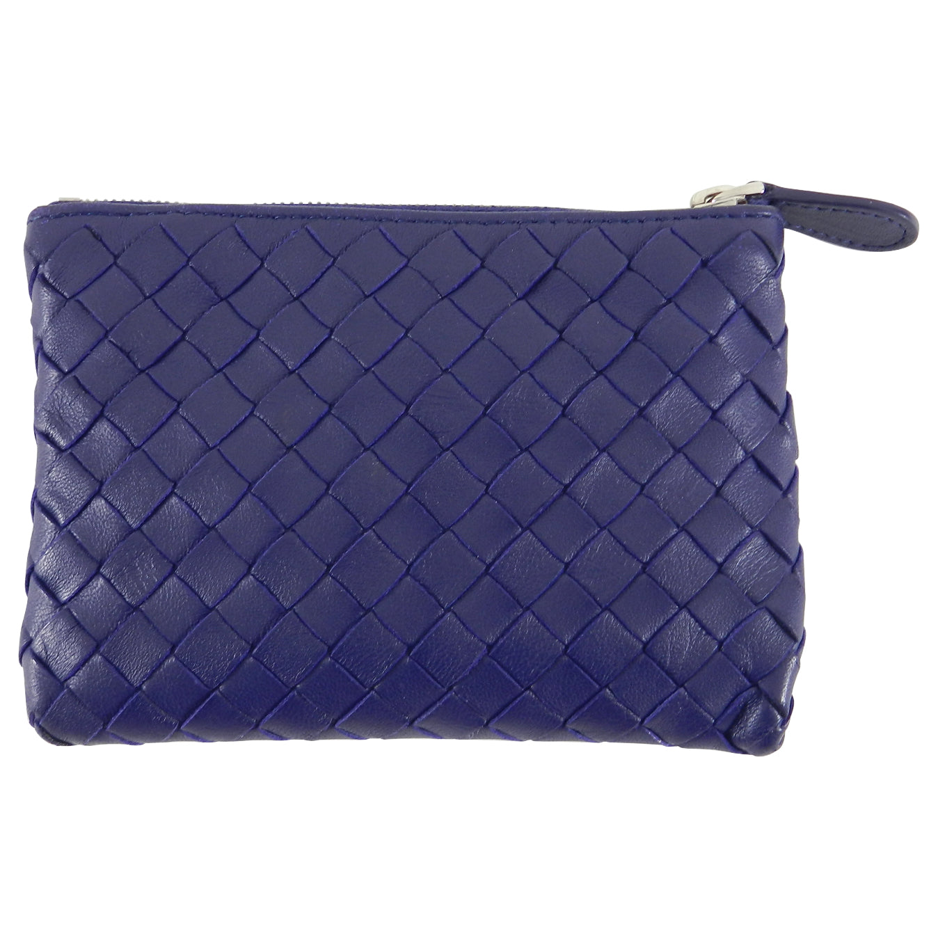 Bottega Veneta Blue Intrecciato Leather Zip Coin Pouch - Luxury Small Wallet for Women & Men - Perfect for Travel, Everyday Use & Gift Giving