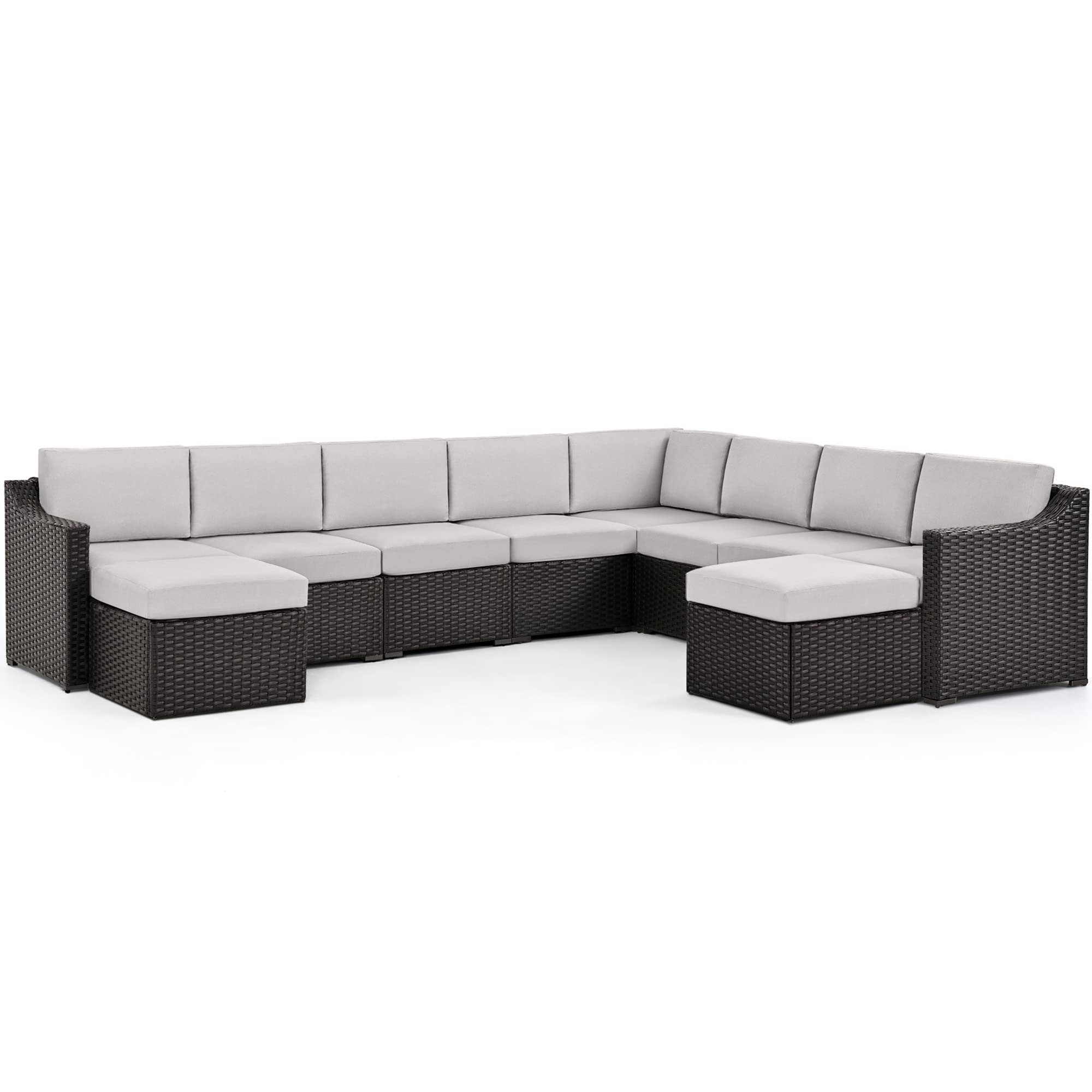HAPPATIO 10-Piece All-Weather Patio Conversation Set - Brown/Gray Rattan Wicker Outdoor Sectional Sofa with Thick Cushions, Multiple Configuration Options & Easy Setup - Perfect for Backyard, Garden, Poolside & Outdoor Lounge Areas