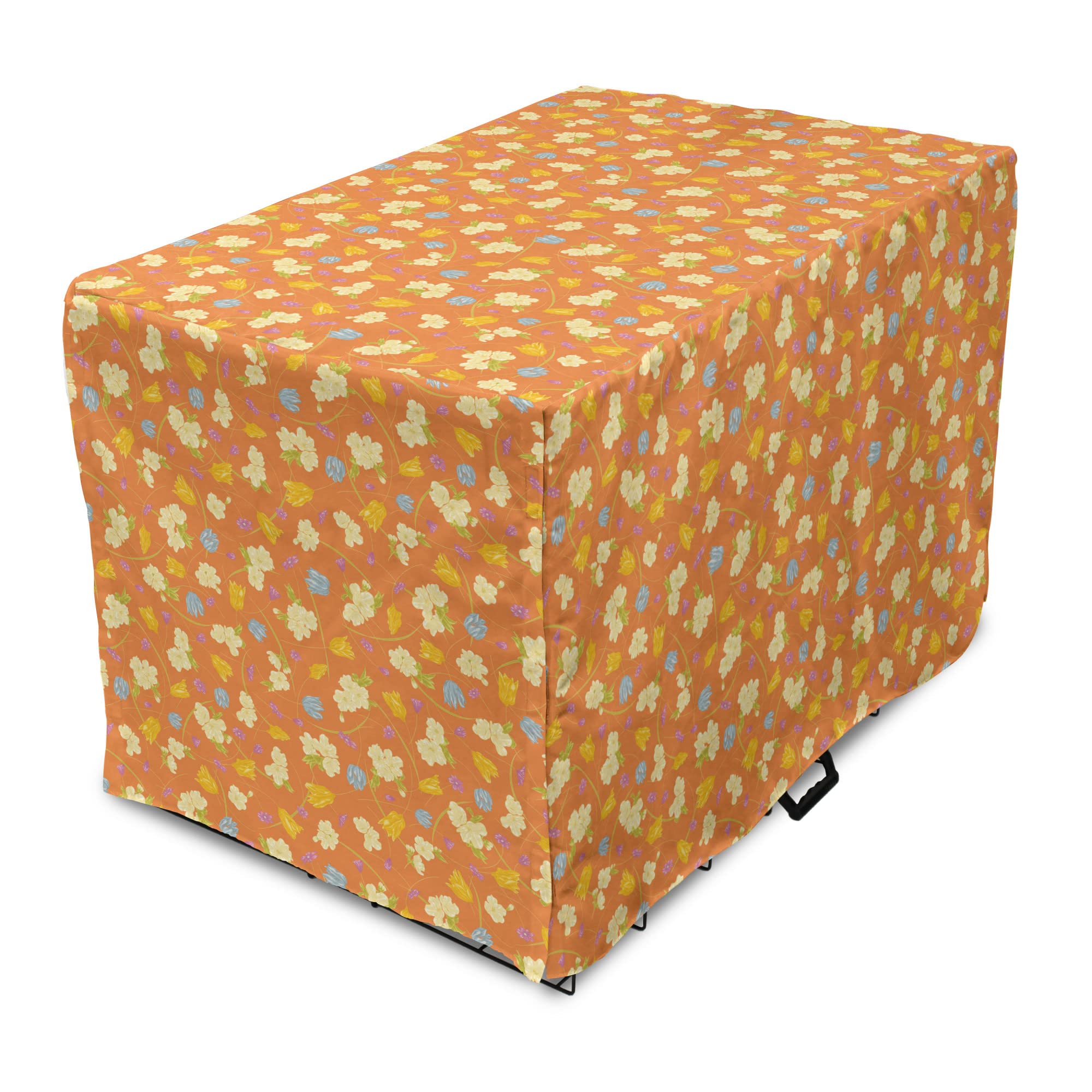 Ambesonne Floral Dog Crate Cover - Cheerful Spring Flowers & Twigs Design for Medium Large Dogs (36 Inch, Apricot Multicolor) | Easy to Use Pet Kennel Cover for Home, Travel & Outdoor Use