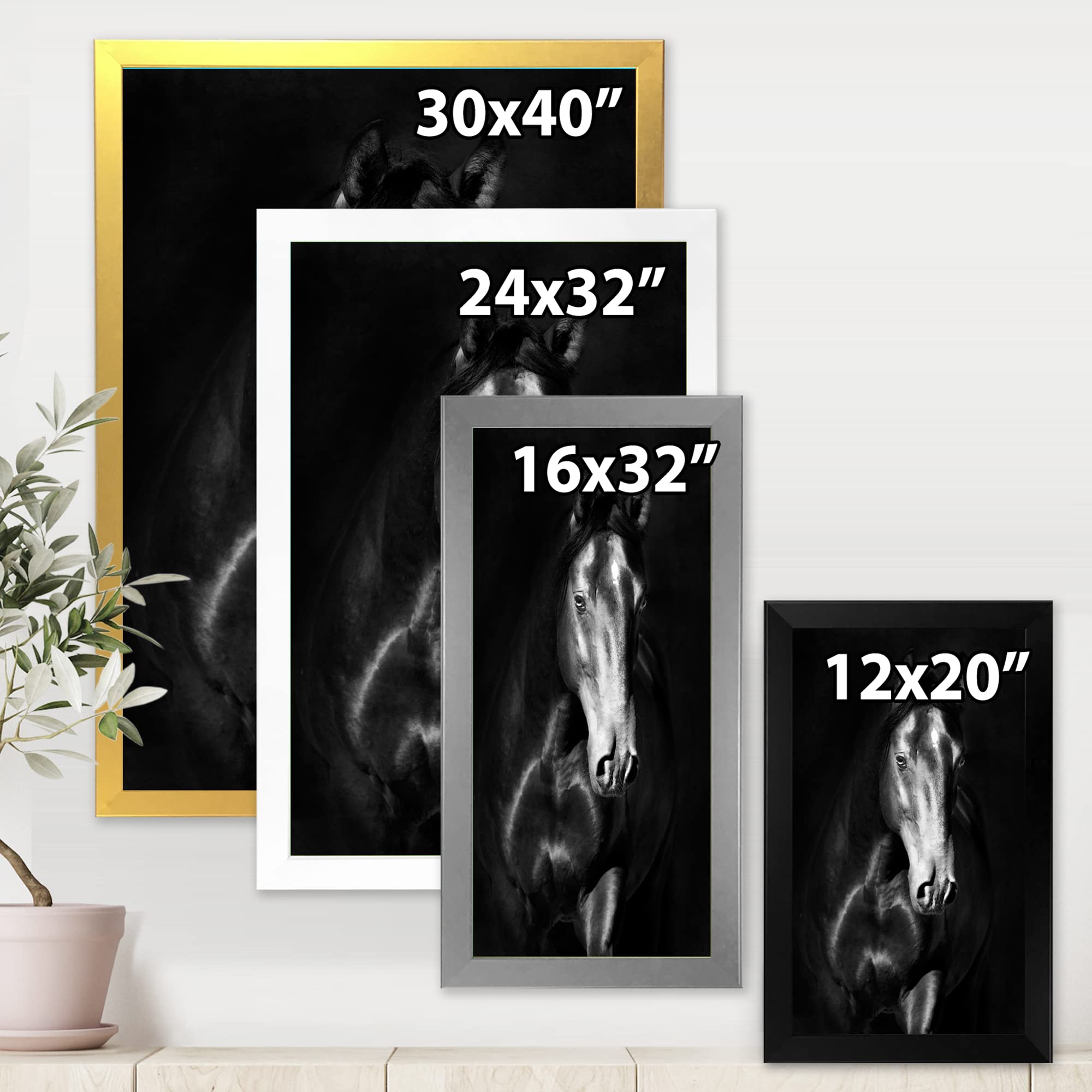 DesignQ Black Kladruby Horse Farmhouse Framed Wall Art Print - Elegant Equestrian Decor for Living Room, Bedroom & Office