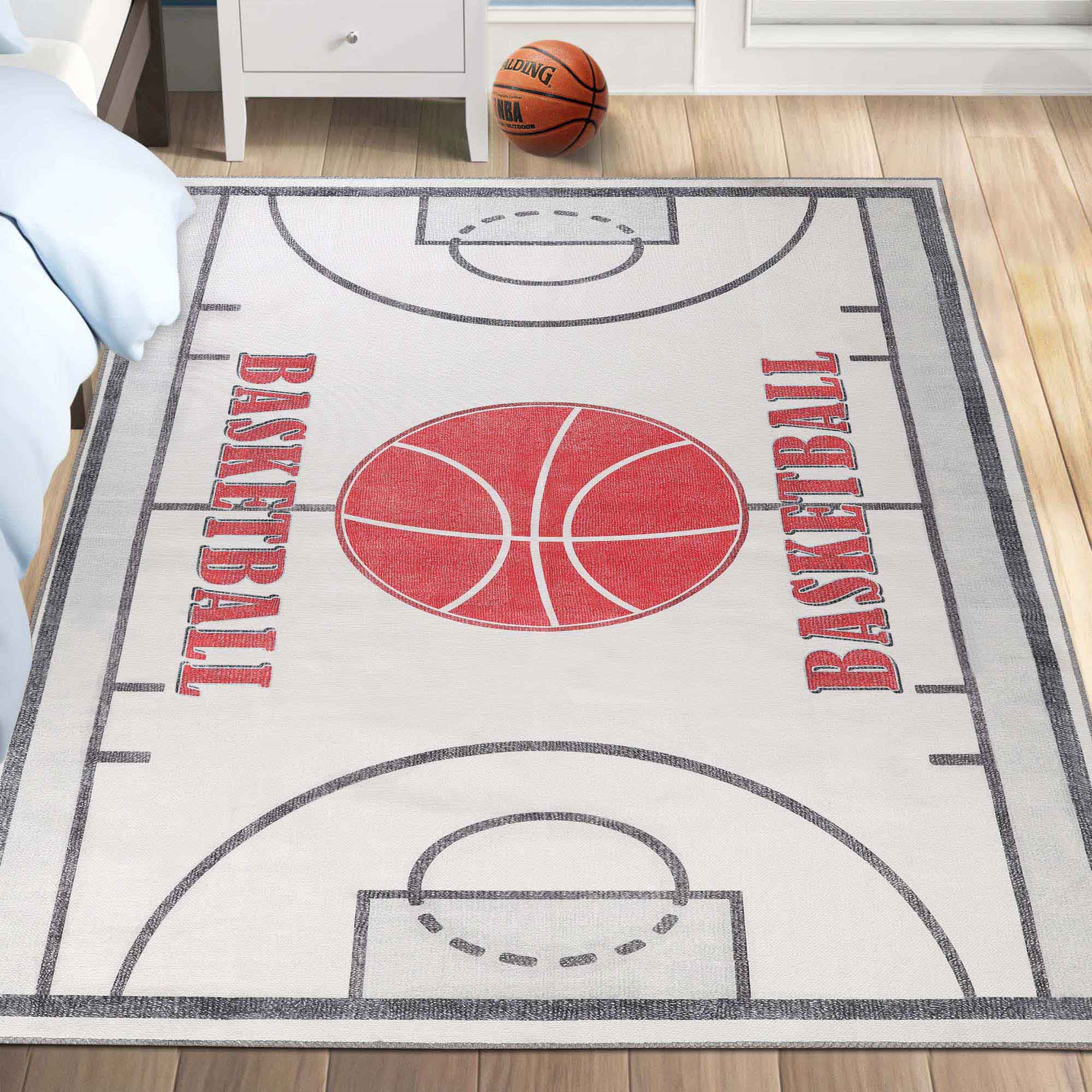 Non-Slip Kids Washable Indoor Basketball Court Playroom Area Rug - Perfect for Playrooms, Bedrooms & Game Rooms