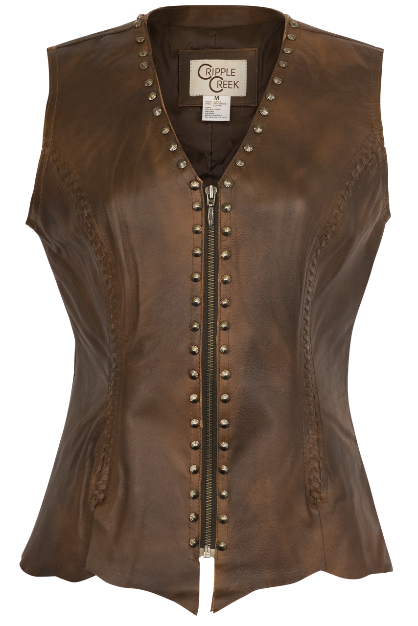 Stylish Cripple Creek Studded Vest for Men & Women | Western Fashion Leather Vest with Metal Studs | Perfect for Biker Jackets, Cowboy Outfits, and Rocker Looks