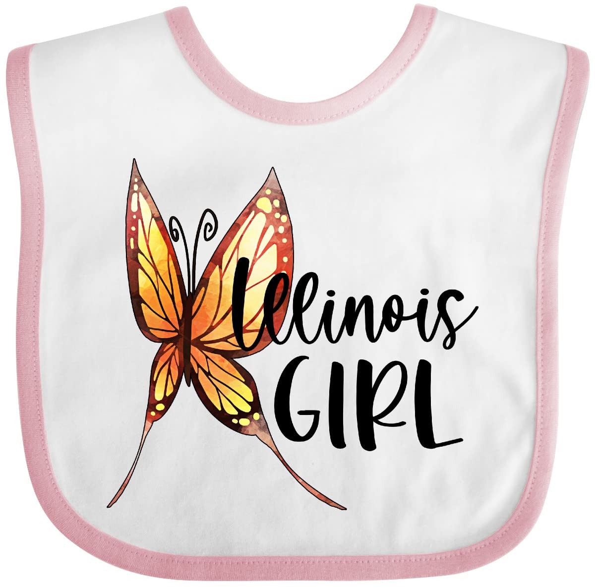 Inktastic Illinois Girl Butterfly Baby Bib - Soft Cotton Drool Bib for Infants & Toddlers - Perfect for Feeding, Teething, and Everyday Use