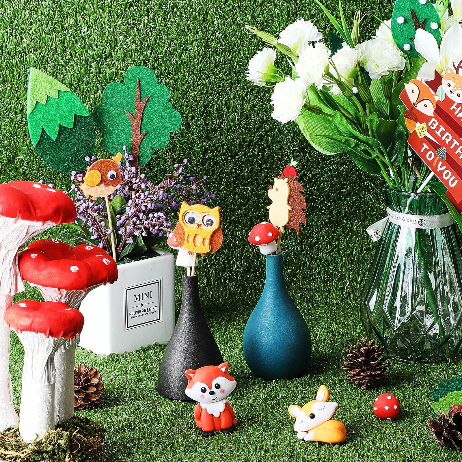 25 Pcs Woodland Animal Cake Toppers - Forest Theme Cupcake Picks with Deer, Fox & Raccoon - Felt Fondant Cake Decorations for Baby Shower, Kids Birthday Party - Perfect for Woodland-Themed Celebrations and DIY Cake Decorating
