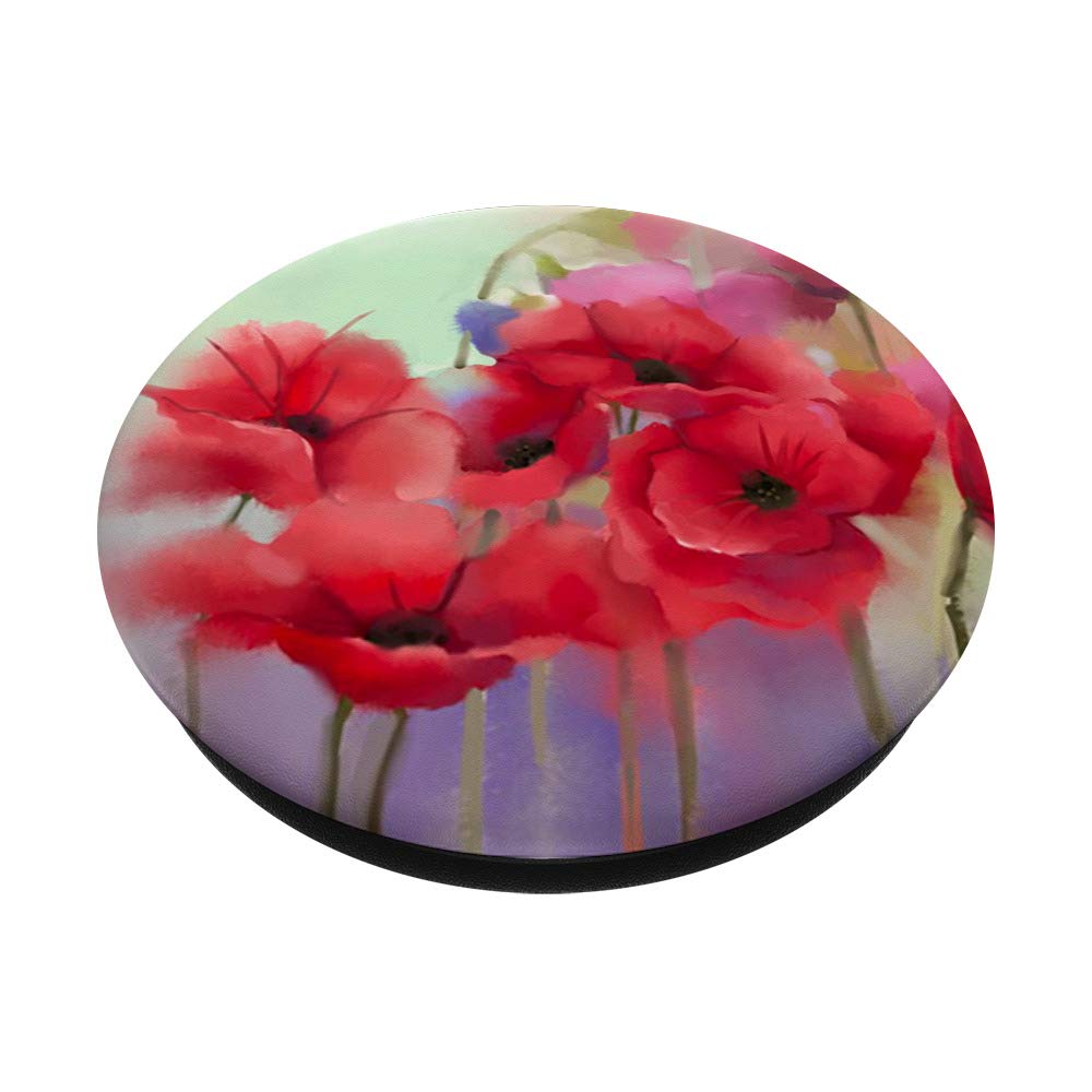 Watercolor Red Poppy Flower PopSocket Grip - Swappable Floral Phone & Tablet Accessory for Stylish Everyday Use