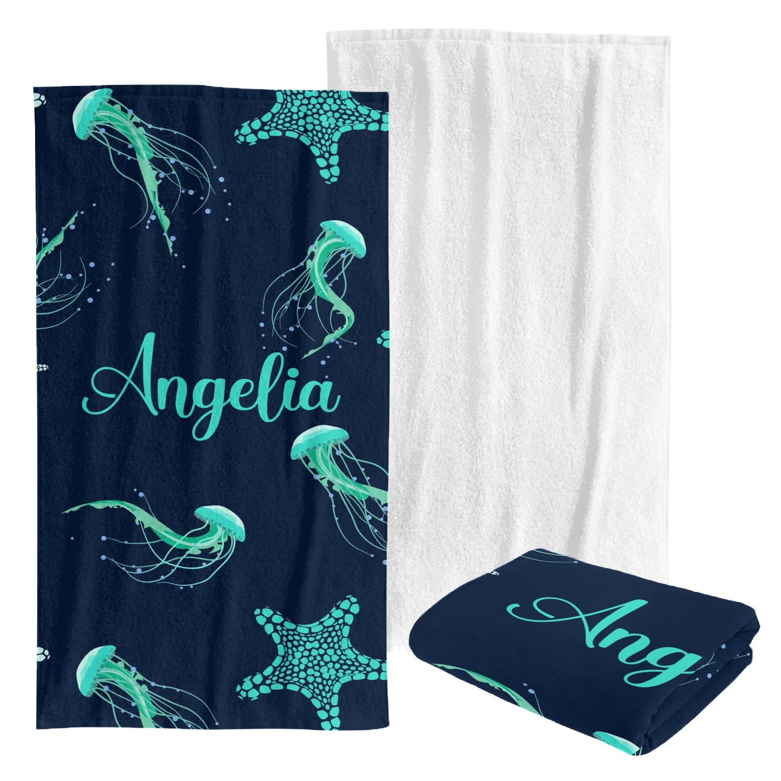 Custom Personalized Beach Towel - Soft Quick-Dry Bath Towel Blanket for Swimming, Sunbathing, Travel - Kids, Men, Women (Jellyfish & Starfish Designs) - Perfect for Pool, Beach Vacation & Summer Outings