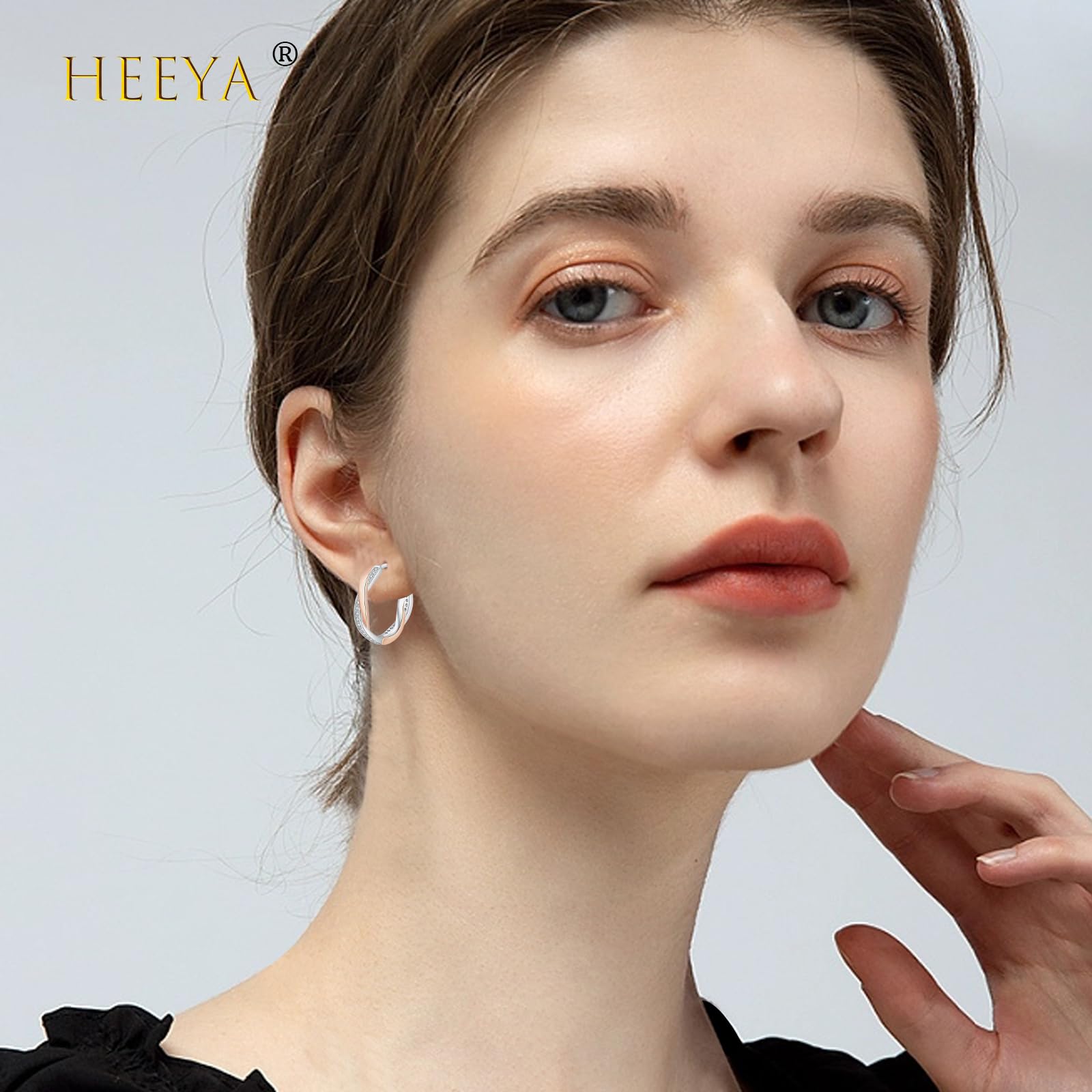 HEEYA Sterling Silver Plated Hoop Earrings for Women & Girls - Lightweight Twisted Hoop Earrings with Cubic Zirconia | Hypoallergenic Silver/Gold/Rose Gold Jewelry Gift | Perfect for Everyday Wear, Parties & Special Occasions