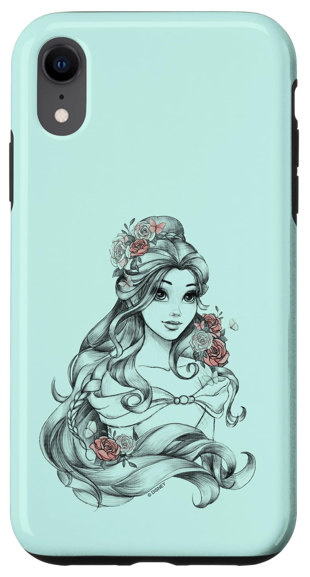Disney Beauty & The Beast Floral Belle Sketch iPhone XR Case - Cute Protective Phone Cover for Women Girls - Perfect for Daily Use, Travel & Gift Giving