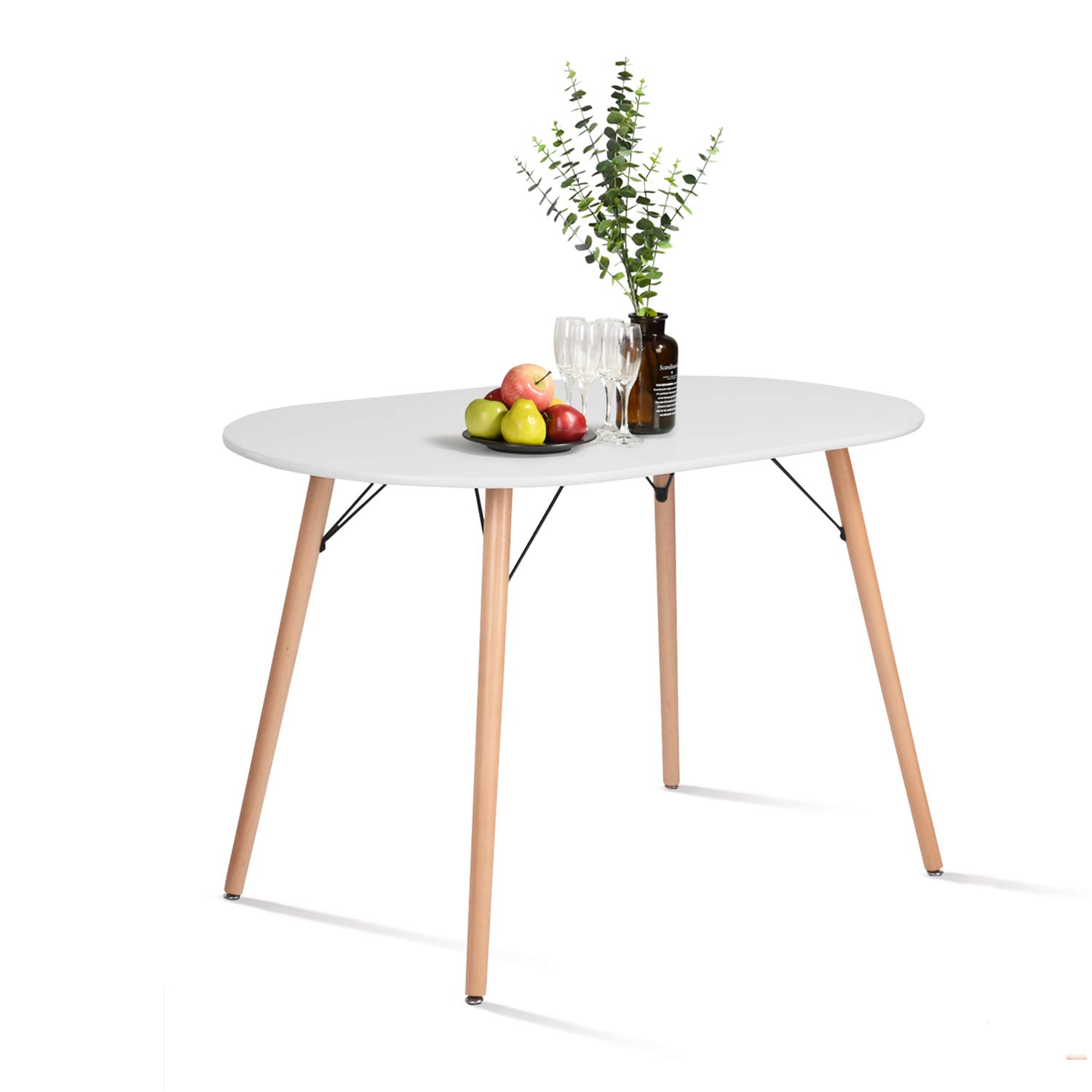 CozyCasa 7.2 Inch Farmhouse Dining Table - Mid-Century Modern Kitchen Table with Wood Legs & Oval Top - Perfect for Home, Office, Patio (White, 2-Pack) | Stylish & Durable for Everyday Meals, Work, and Outdoor Gatherings
