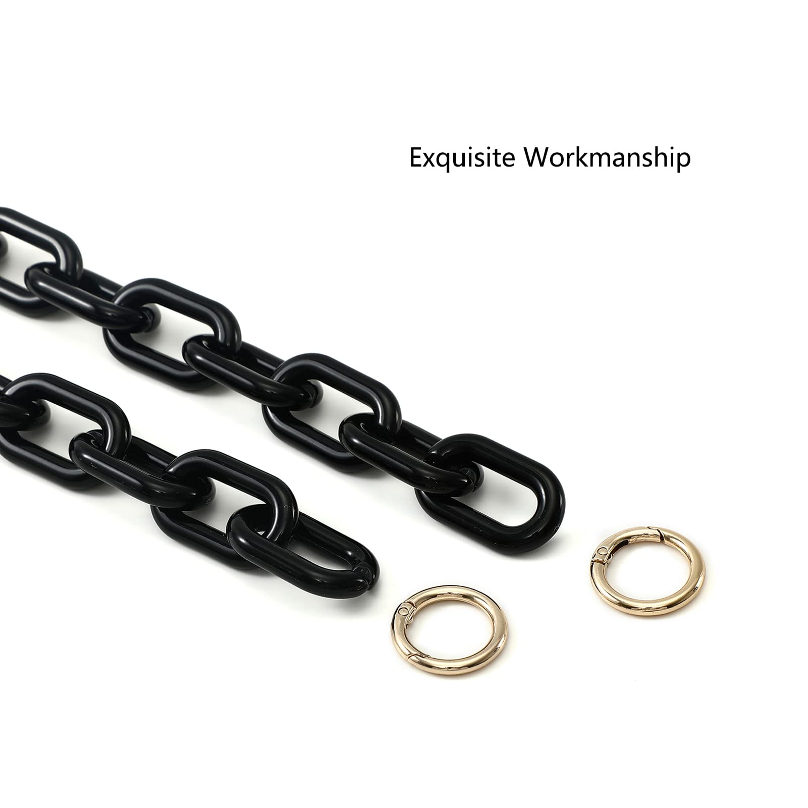 Yichain Chunky Acrylic Purse Strap - Durable Bag Chain Handle Replacement for Handbags & Purses - DIY Handbag Making Accessory & Decoration (Black) | Perfect for Customizing Designer Bags, Evening Clutches & Fashion Accessories