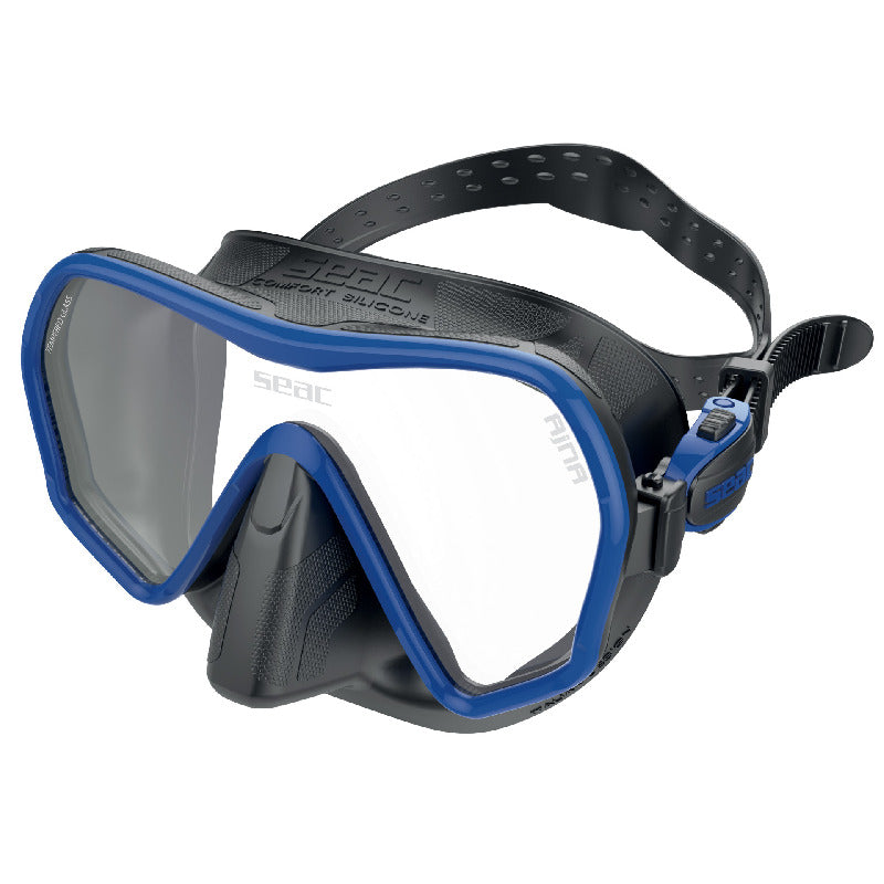 Seac AJNA Snorkeling Mask with Blue Tempered Glass Lens - Perfect for Scuba Diving, Snorkeling & Underwater Photography