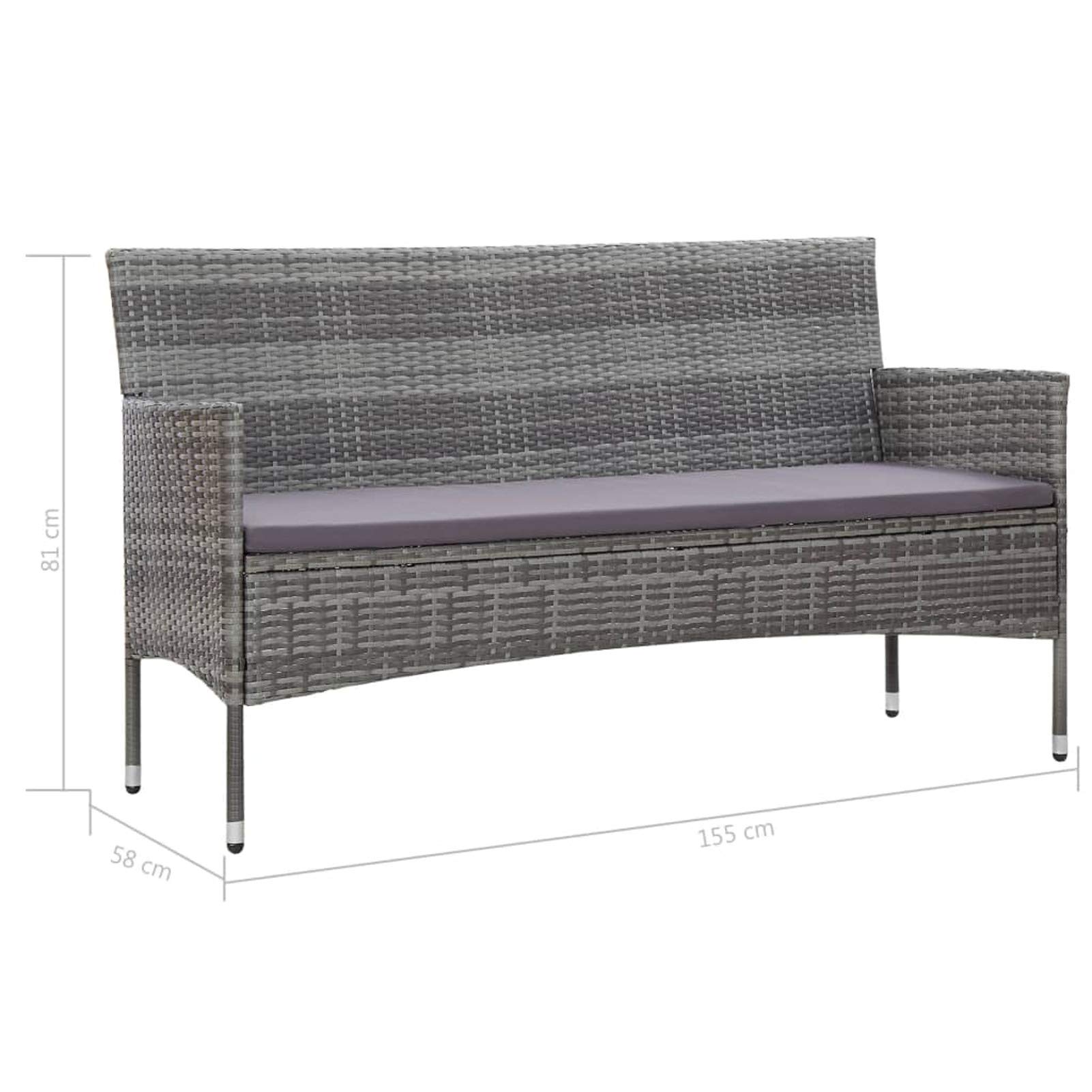 3-Seater Grey Poly Rattan Garden Sofa Set with Cushions - Outdoor Patio Furniture for Backyard, Poolside & Garden Relaxation