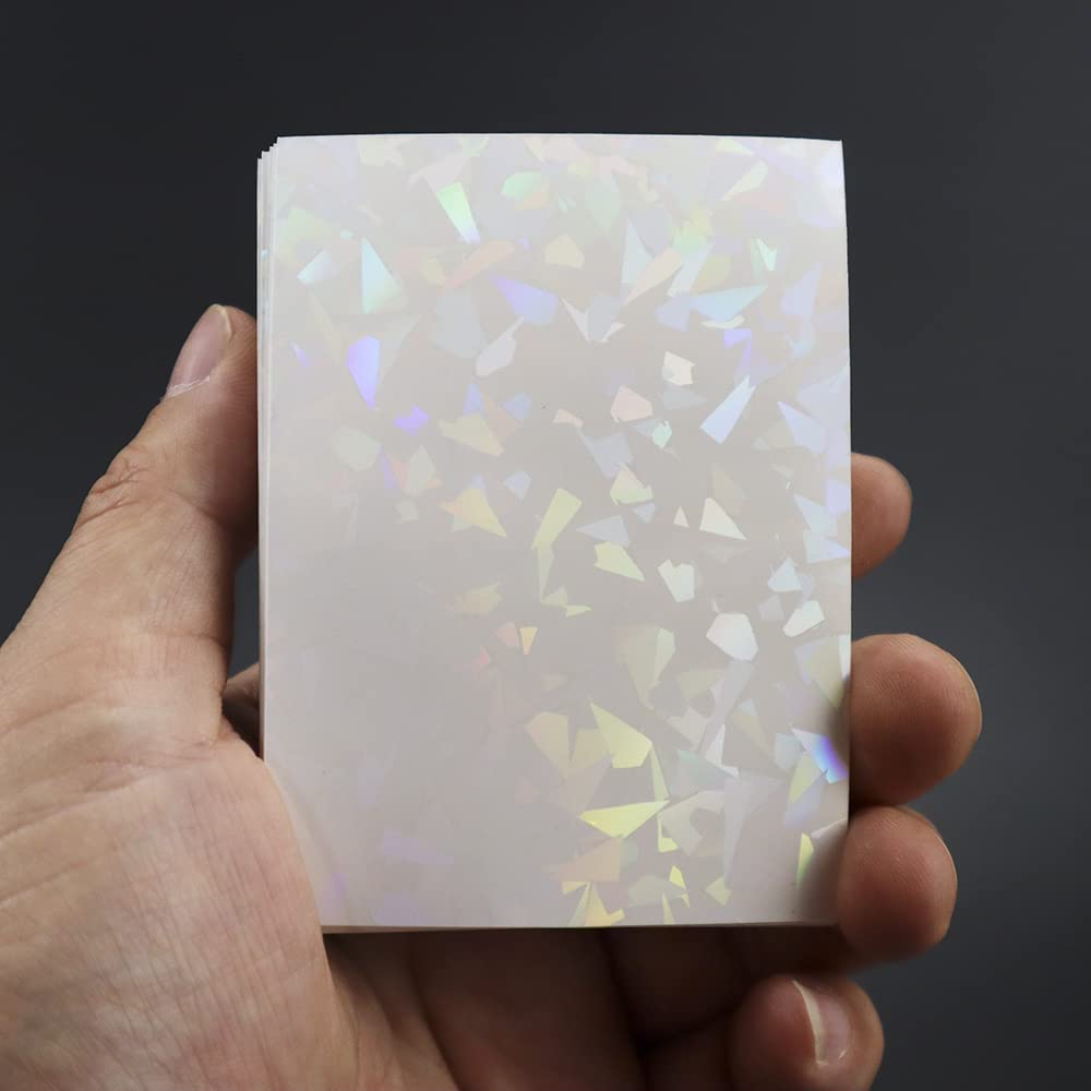 100 PCS/LOT Broken Glass Gemstone Laser Matte Card Sleeves 66x91mm - Holographic Protector for Idol Photos, Trading Cards & Collectibles - Premium Shield Cover (White) - Perfect for TCG Games, Anime Collections & Memorabilia Protection