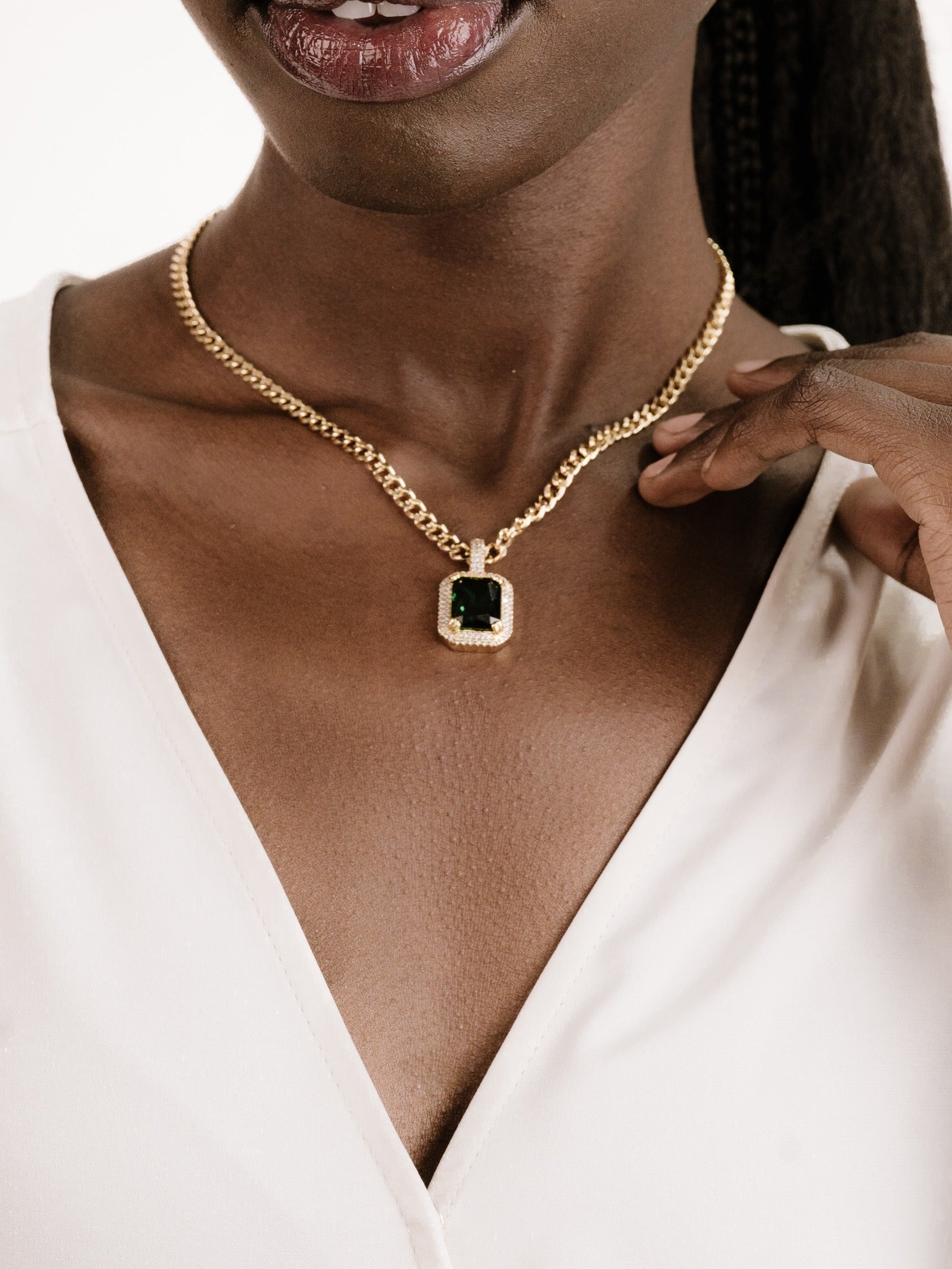 Emerald Stone Pendant Necklace for Women - 14K Gold Plated Sterling Silver Chain - Elegant Jewelry Gift for Birthday, Anniversary & Special Occasions