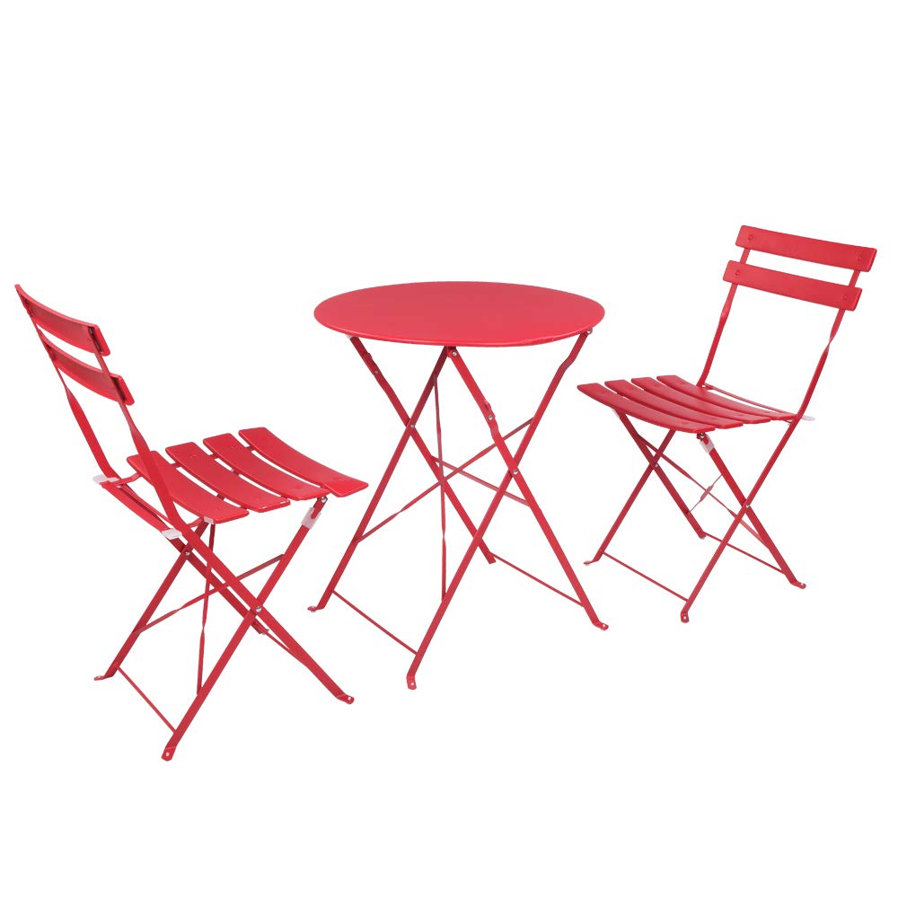 Ochine 3-Piece Metal Folding Patio Dining Set - Outdoor Bistro Table & 2 Chairs for Garden, Backyard, Balcony, Lawn - Durable Weather-Resistant Kitchen Furniture (USA Shipped) | Perfect for Small Spaces, Apartment Patios, and Outdoor Entertaining