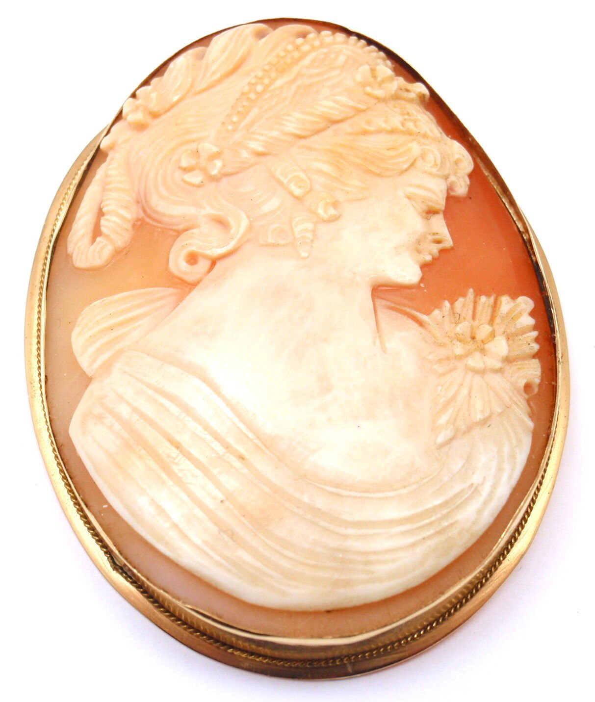 Vintage 18K Yellow Gold Large Cameo Pendant Brooch - Elegant Statement Jewelry for Women, Perfect for Weddings, Parties & Special Occasions