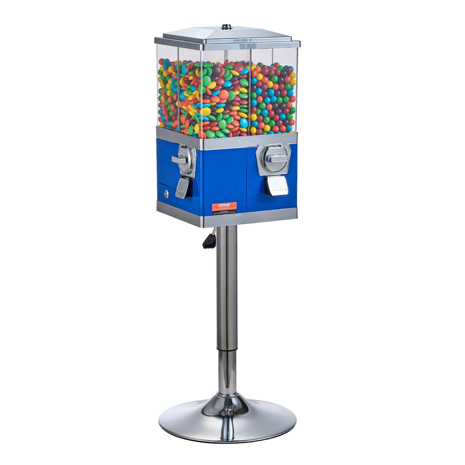 VEVOR Commercial Vending Machine - 4 Compartment Rotatable Gumball & Candy Dispenser with Adjustable Height & Iron Stand | Coin Operated for Gumballs, Candy, Toy Capsules, Bouncy Balls, Nuts | Perfect for Retail Stores, Arcades, Restaurants & Business Use (Blue)