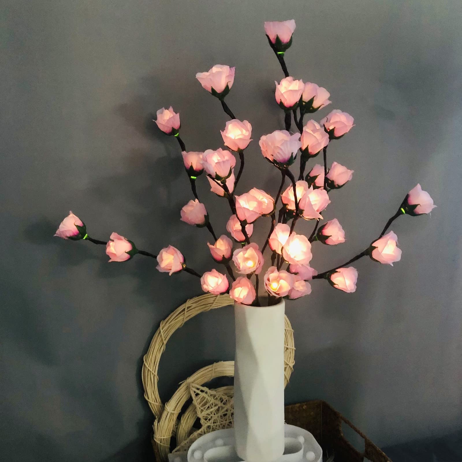 2 Pack Purple LED Rose Flower Fairy Lights - 30 Inch Battery Powered Lighted Twig Branch with Artificial Roses for Vase Decoration | Perfect for Home, Christmas Party, Wedding, Garden & Indoor/Outdoor Decor