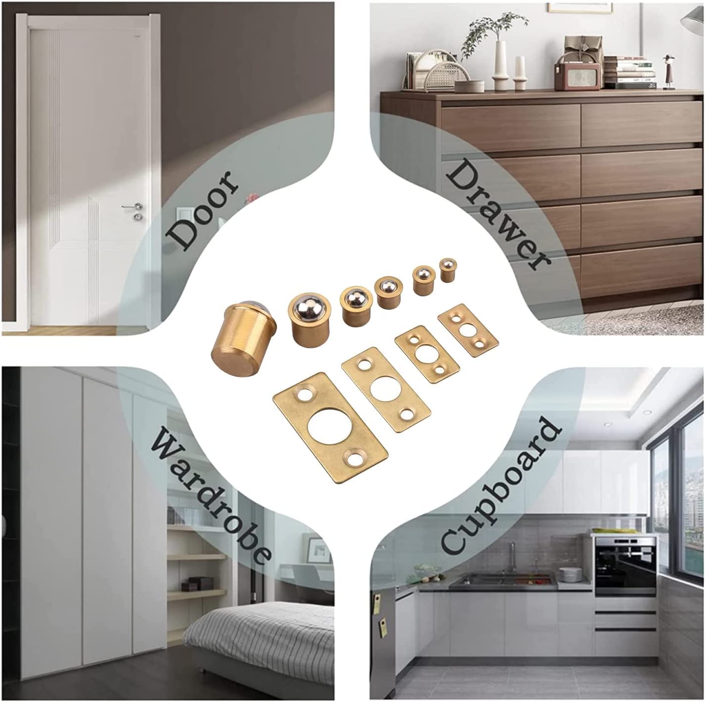 **MroMax 5Pcs Brass Ball Catch for Closet & Cabinet Doors - 0.65