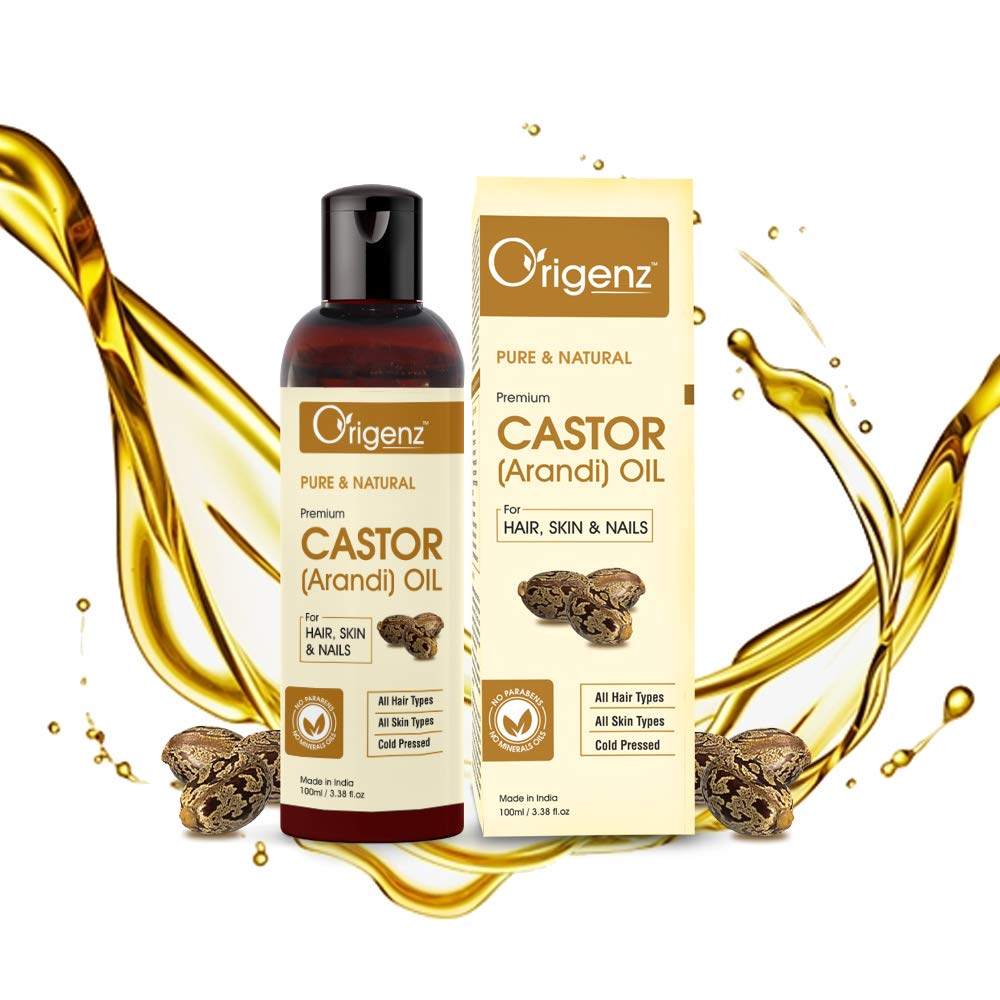 Origenz 100% Pure Cold Pressed Castor Oil for Hair Growth, Skin Moisturizer, Eyelash & Eyebrow Enhancer | 3.38 oz (100ml) Natural Treatment for Face, Nails & Belly Button | Perfect for DIY Beauty, Hair Care & Massage Therapy