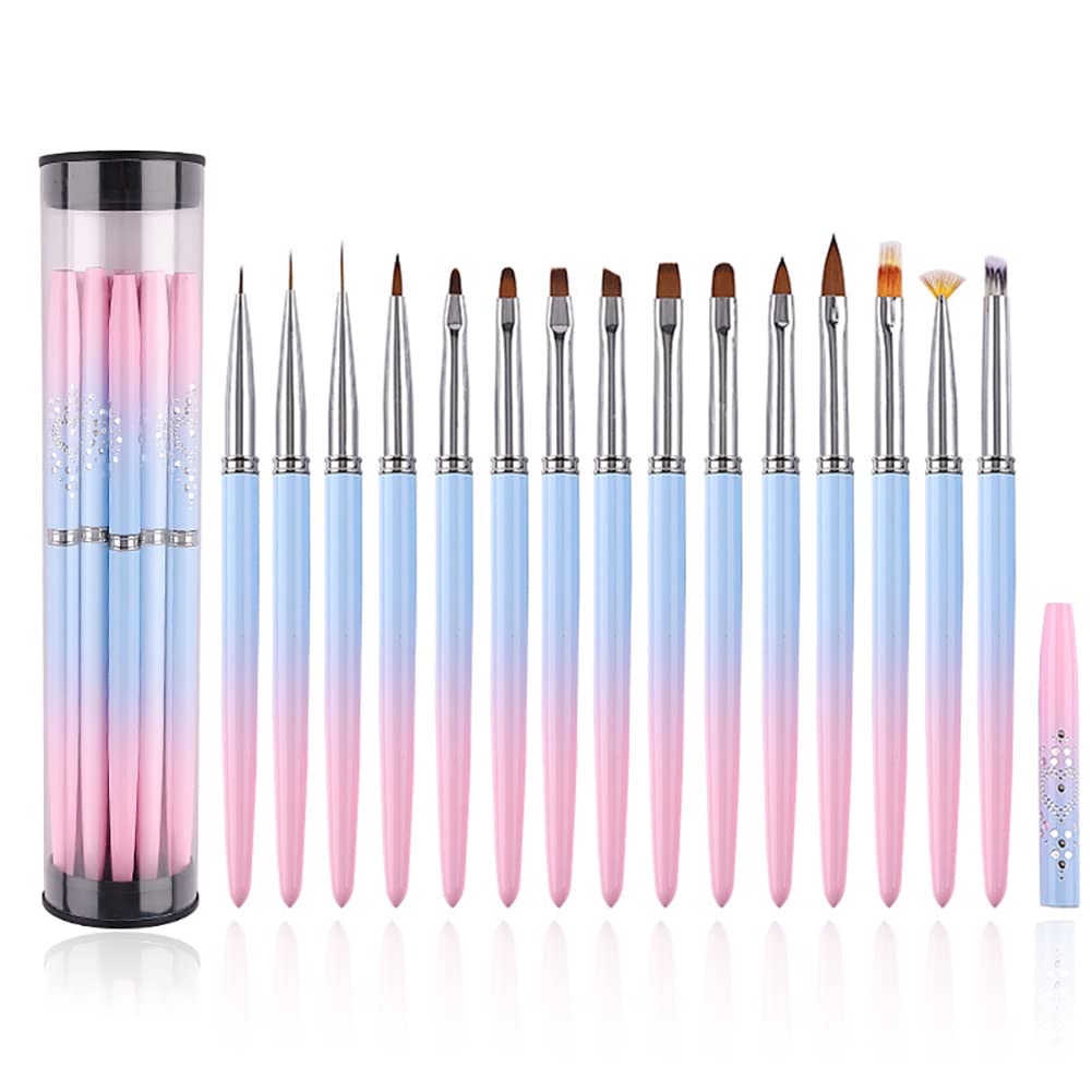 15-Piece Professional Nail Art Brush Set for Gel Polish - Nail Art Design Brushes, Liner Brush & Nail Pen Kit - Perfect for Salon, Home DIY Manicure & Nail Art Enthusiasts